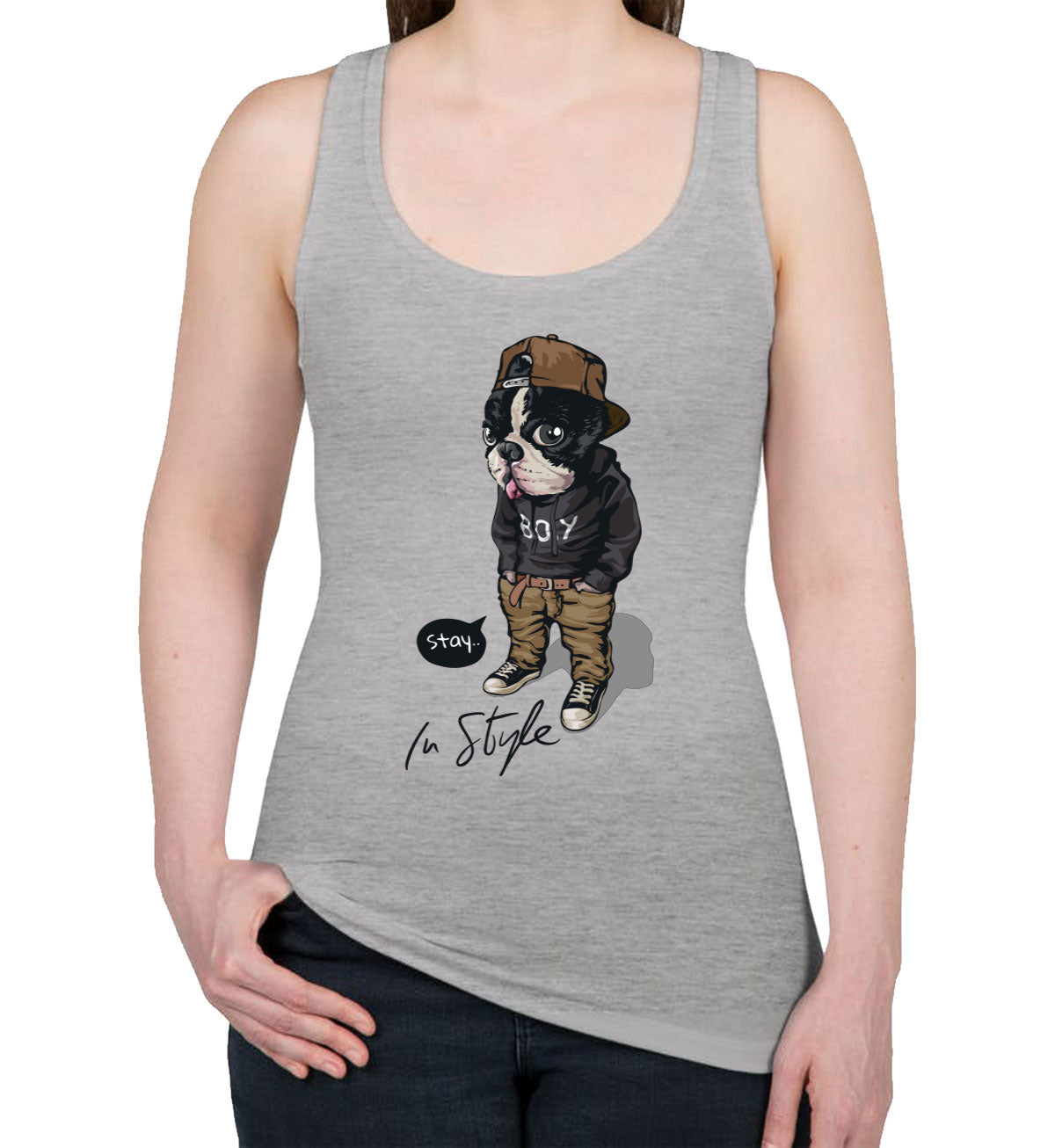 Cool Pug Boy Stay In Style Women's Racerback Tank Top