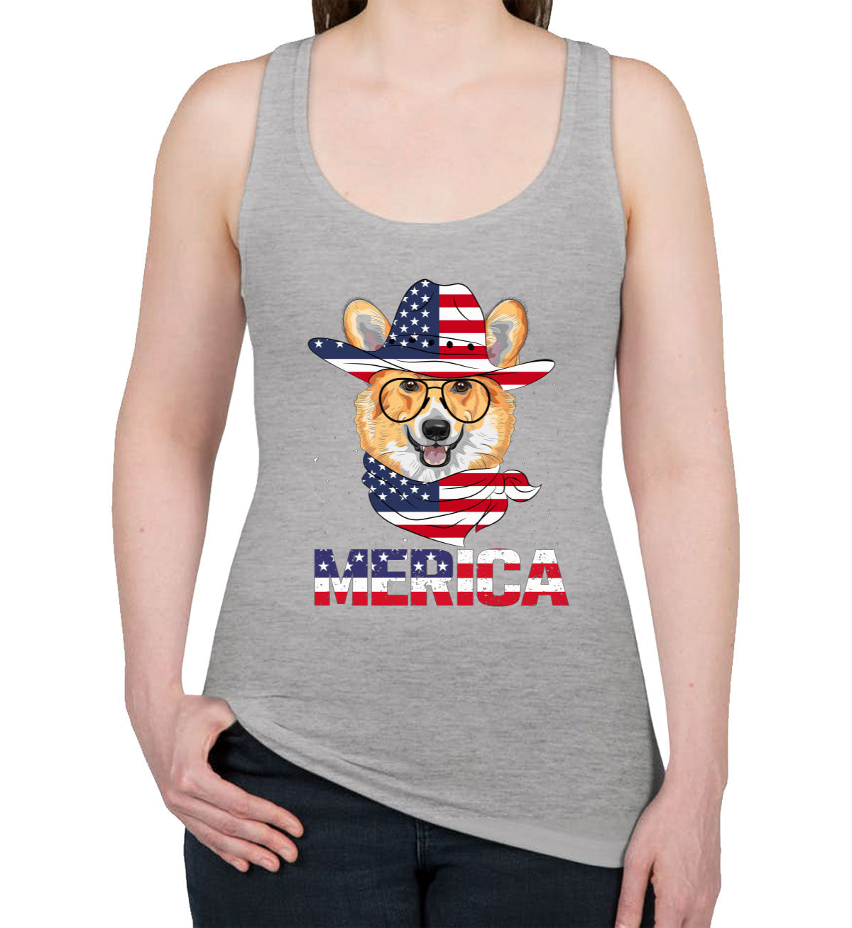 Corgi Merica Patriotic Women's Racerback Tank Top