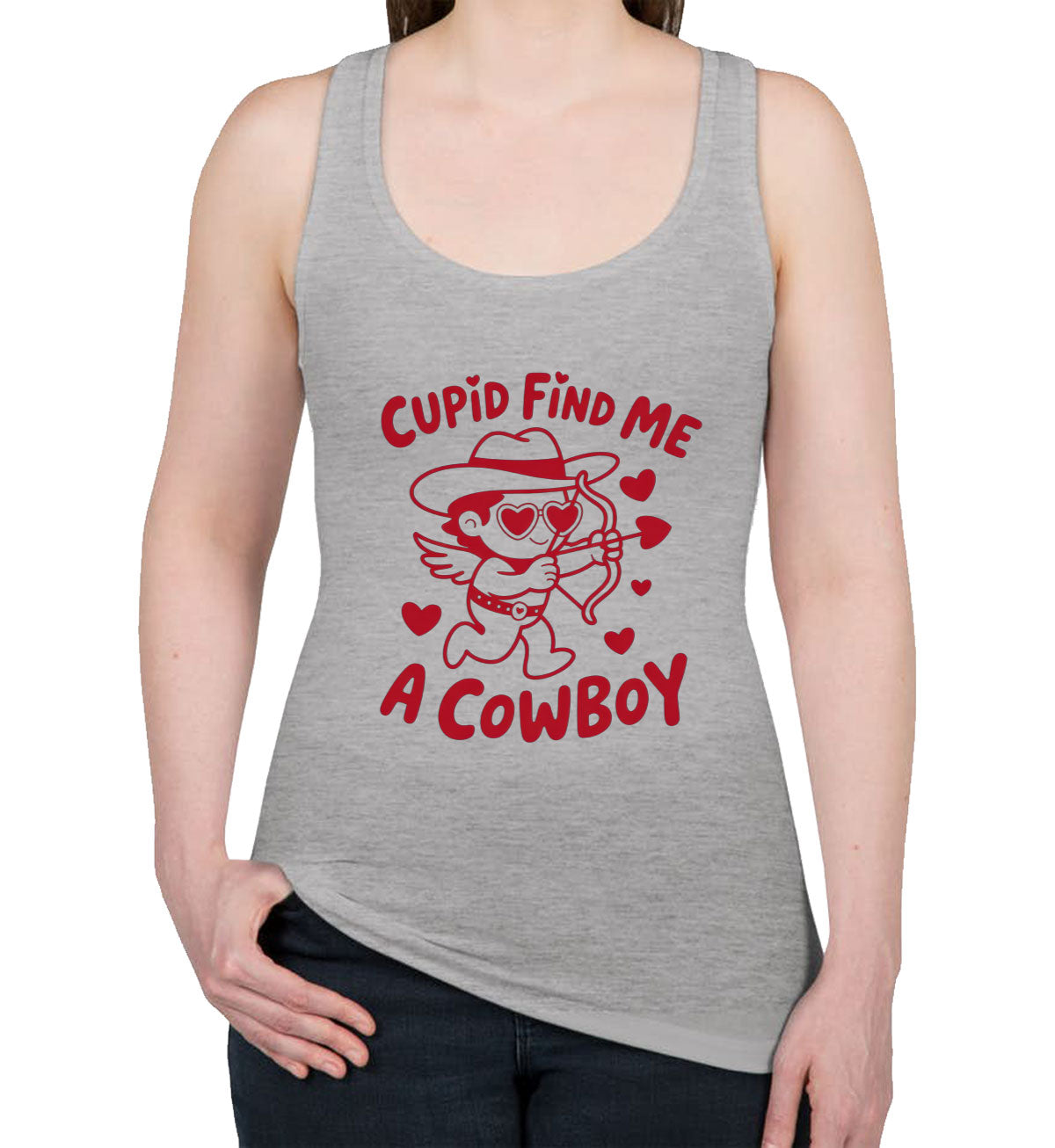 Cupid Find Me A Cowboy Valentine's Day Women's Racerback Tank Top