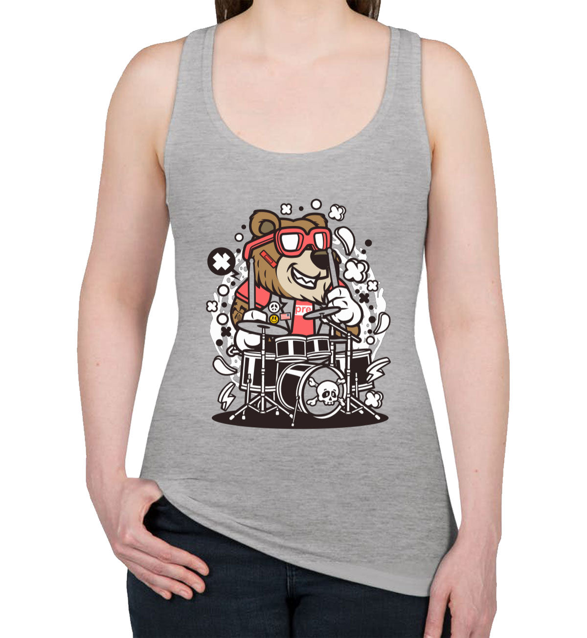 Cool Punk Rock Bear Drummer Women's Racerback Tank Top