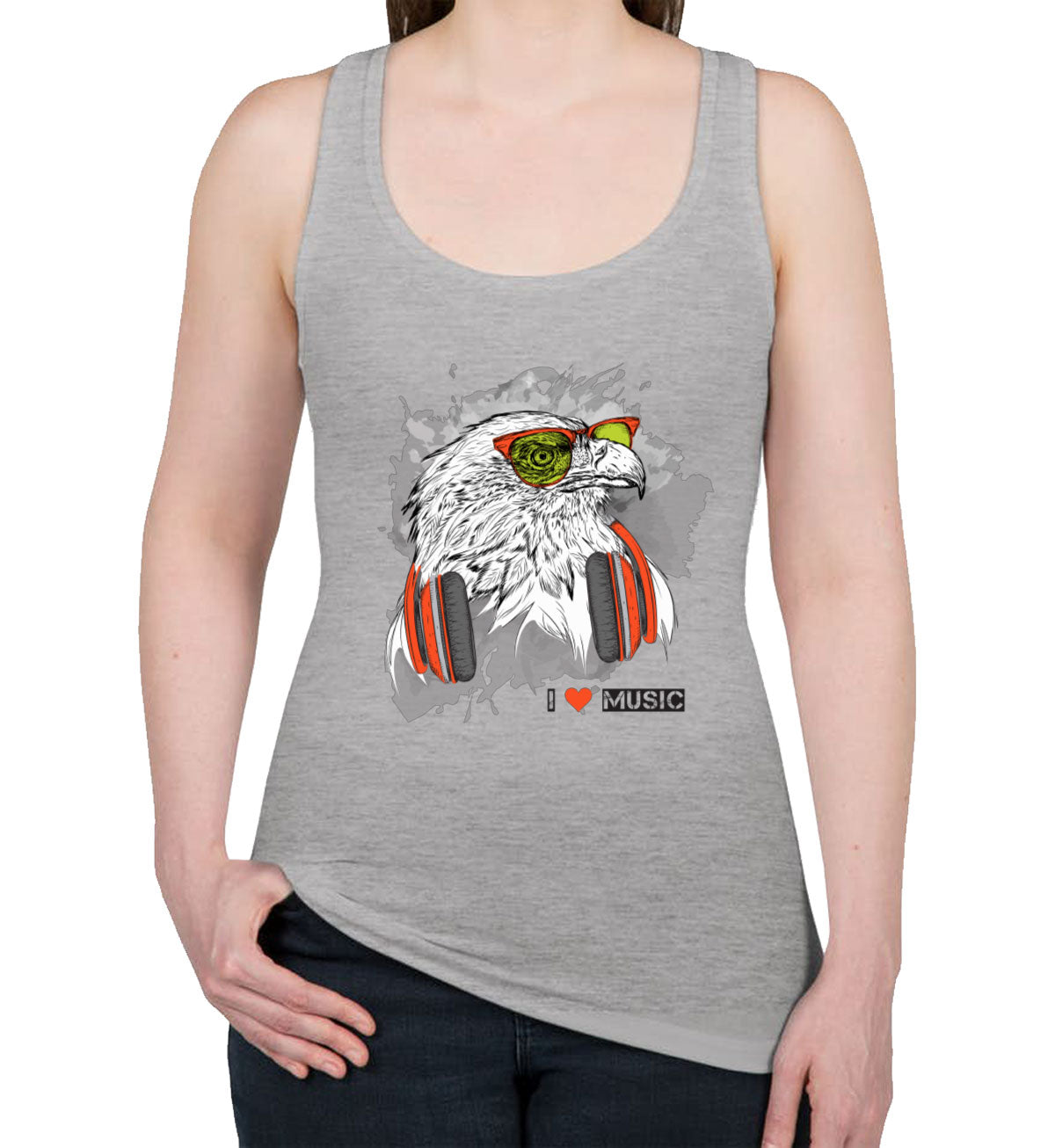 I Love Music Eagle With Headphones Women's Racerback Tank Top