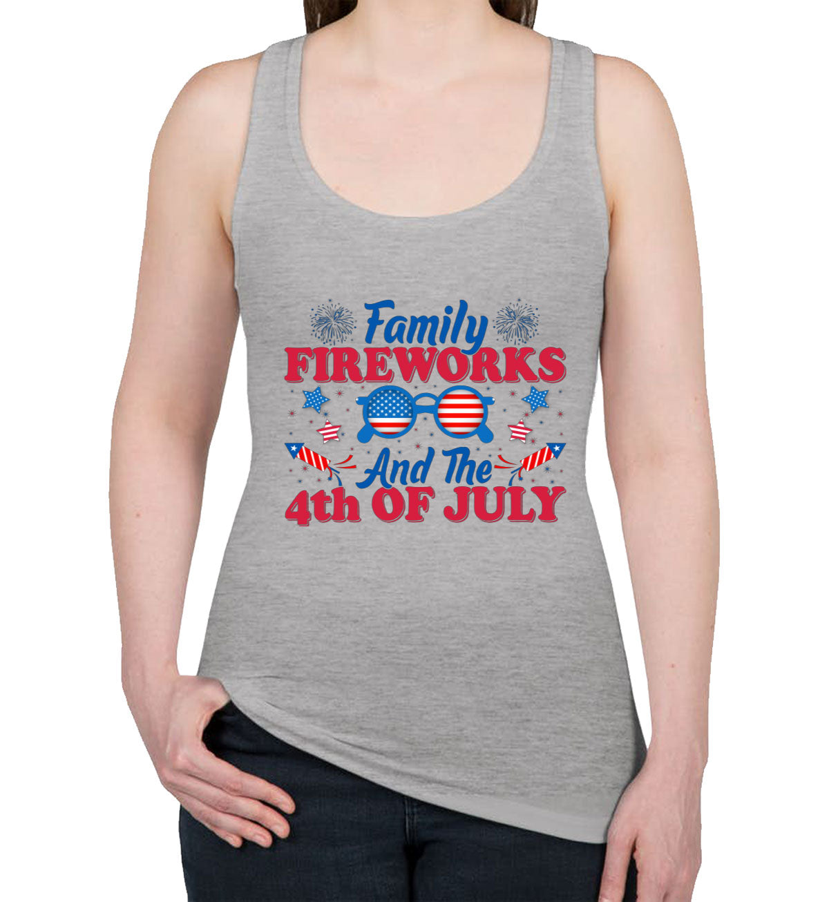 Family Fireworks And The 4th Of July Independence Day Patriotic Women's Racerback Tank Top