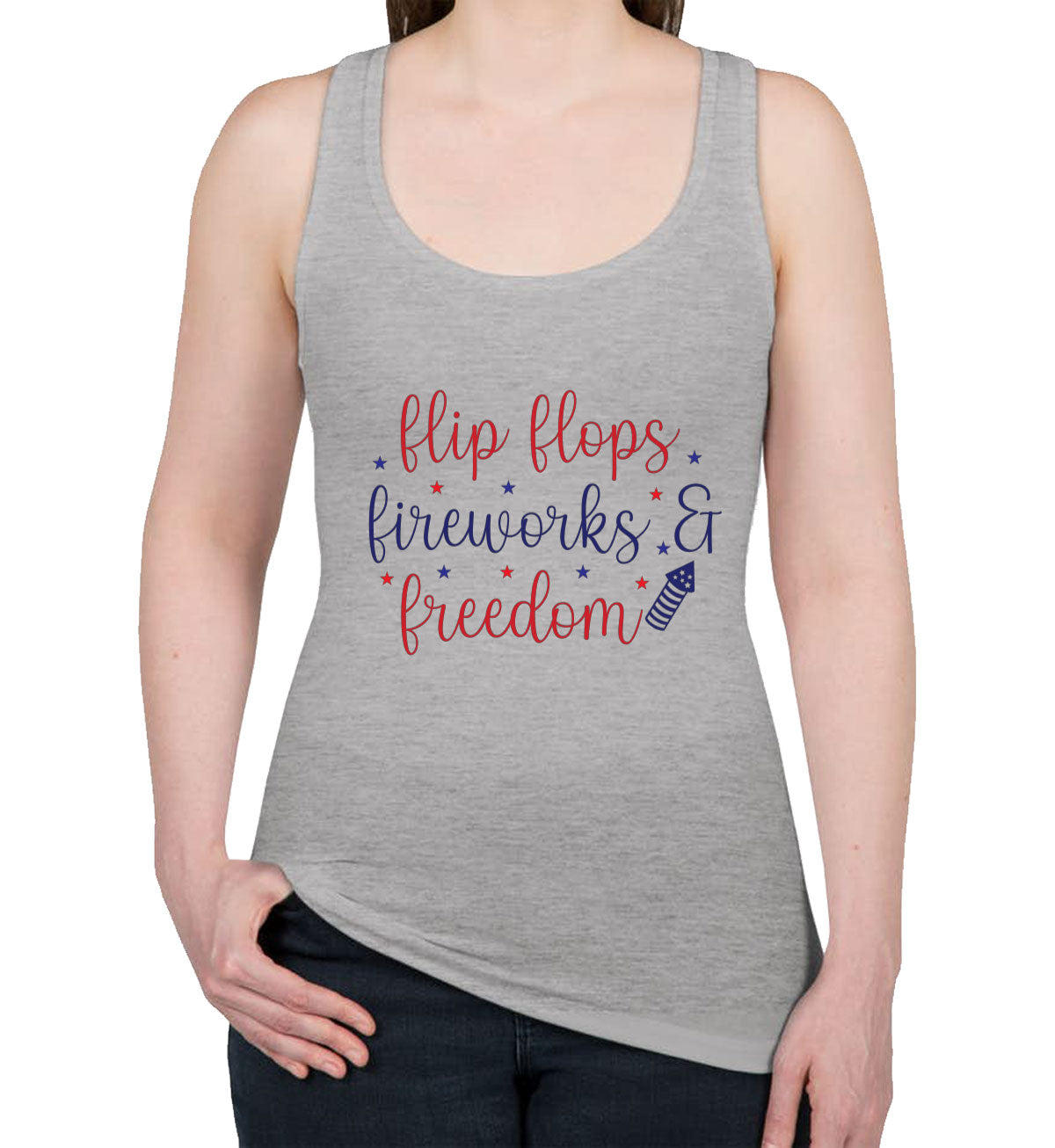 Flip Flops Fireworks And Freedom Patriotic Women's Racerback Tank Top