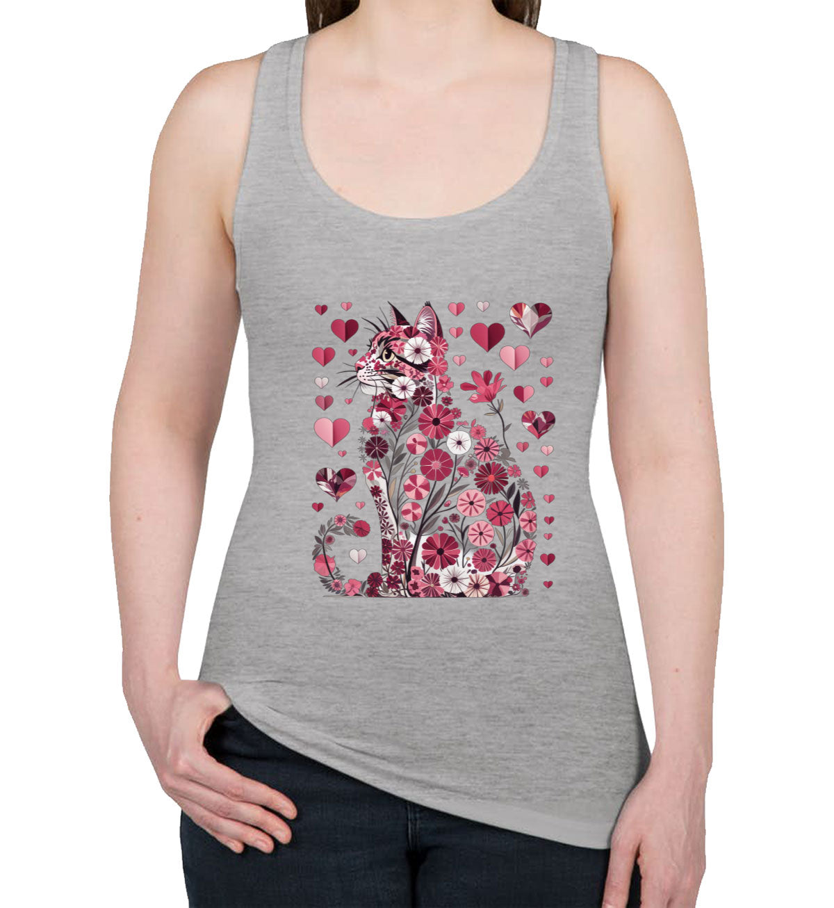 Floral Cat Valentine's Day Women's Racerback Tank Top