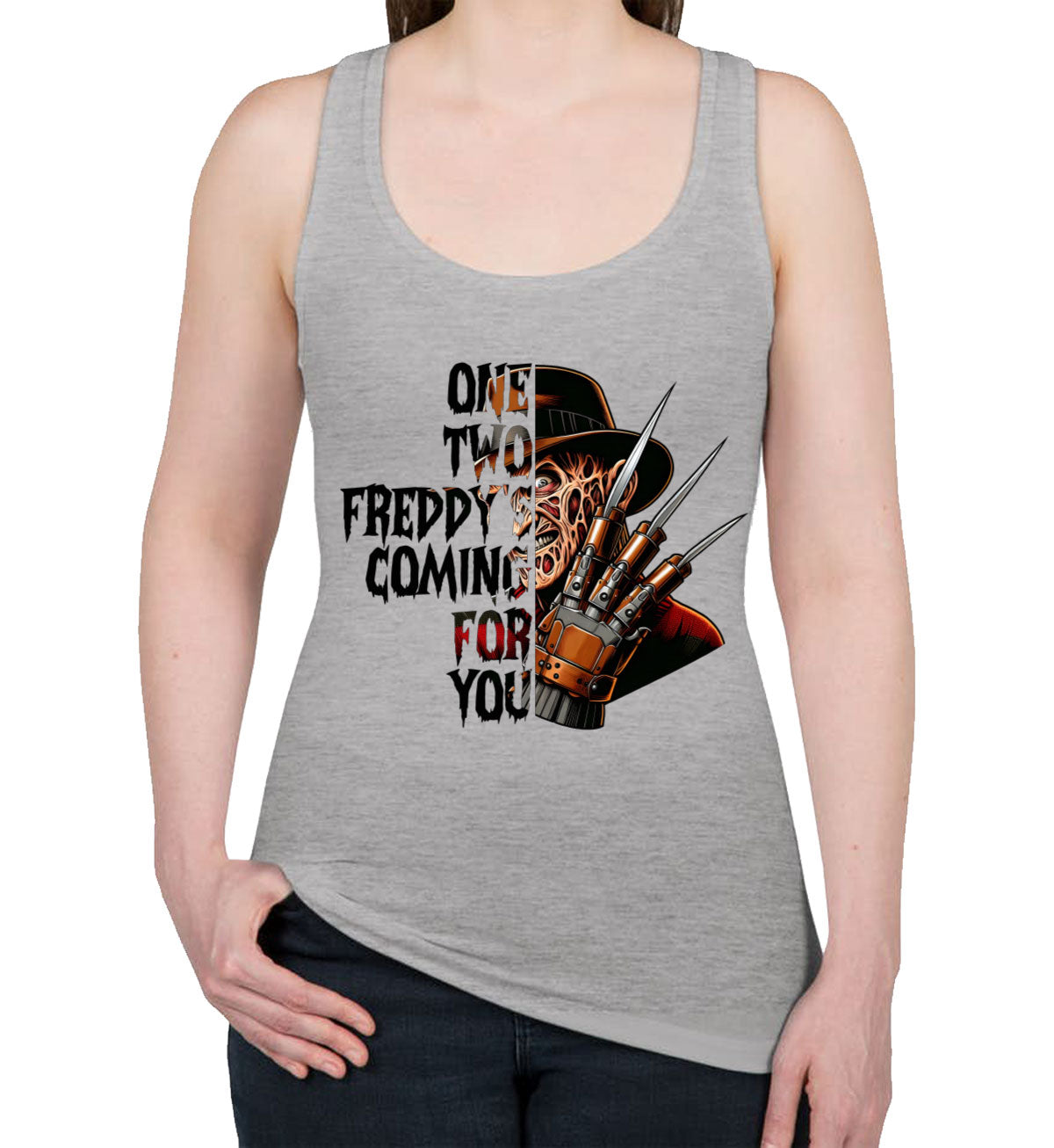 One Two Freddy's Coming For You Halloween Women's Racerback Tank Top