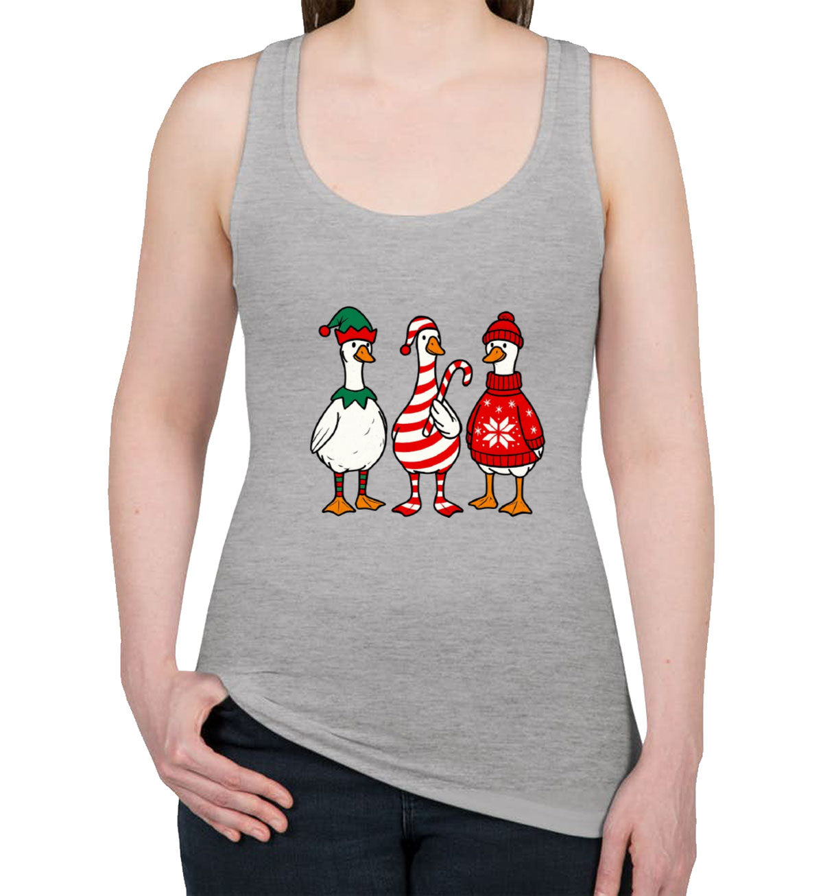 Funny Christmas Gooses Women's Racerback Tank Top