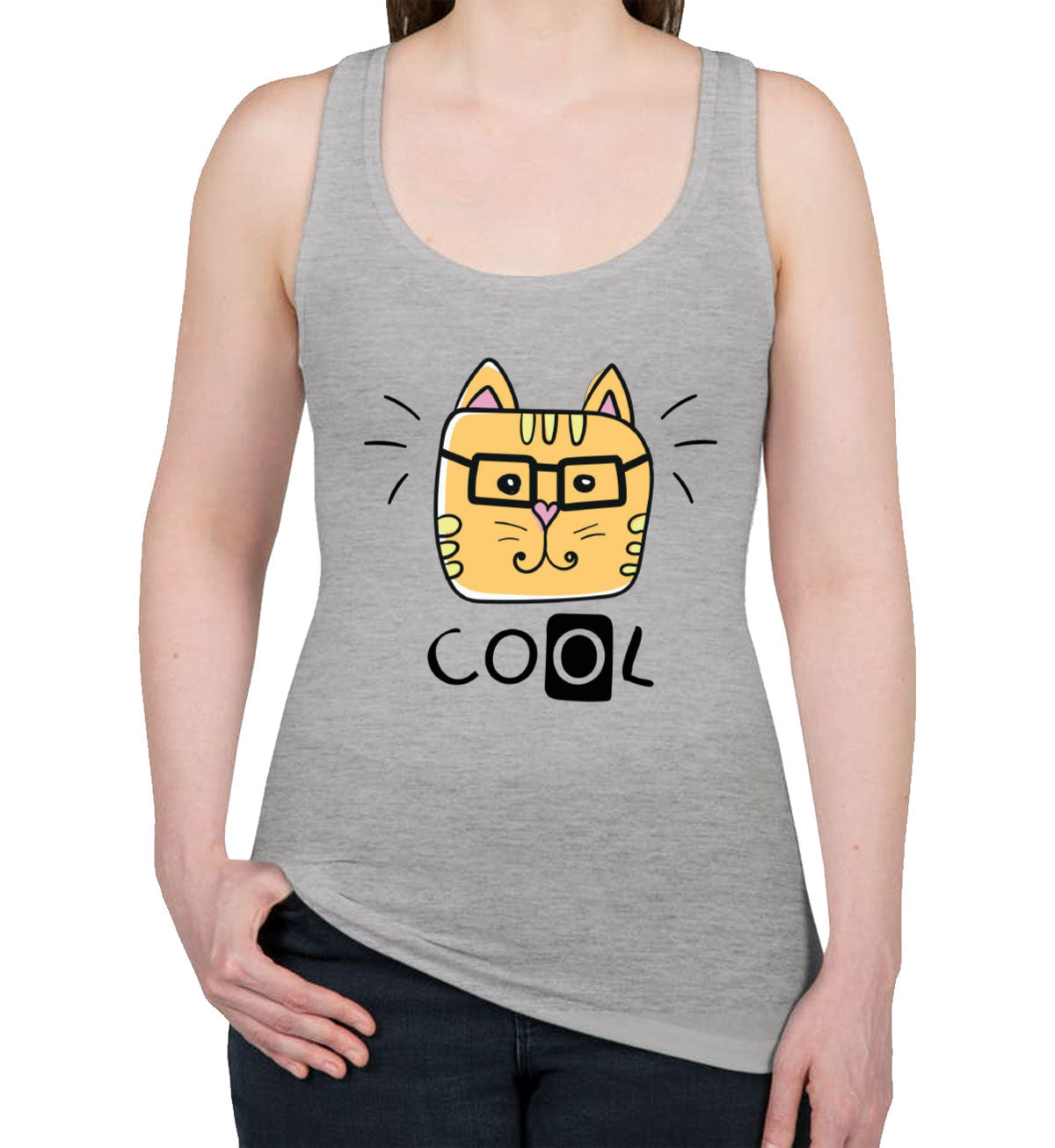 Handdrawing Cool Cat Women's Racerback Tank Top