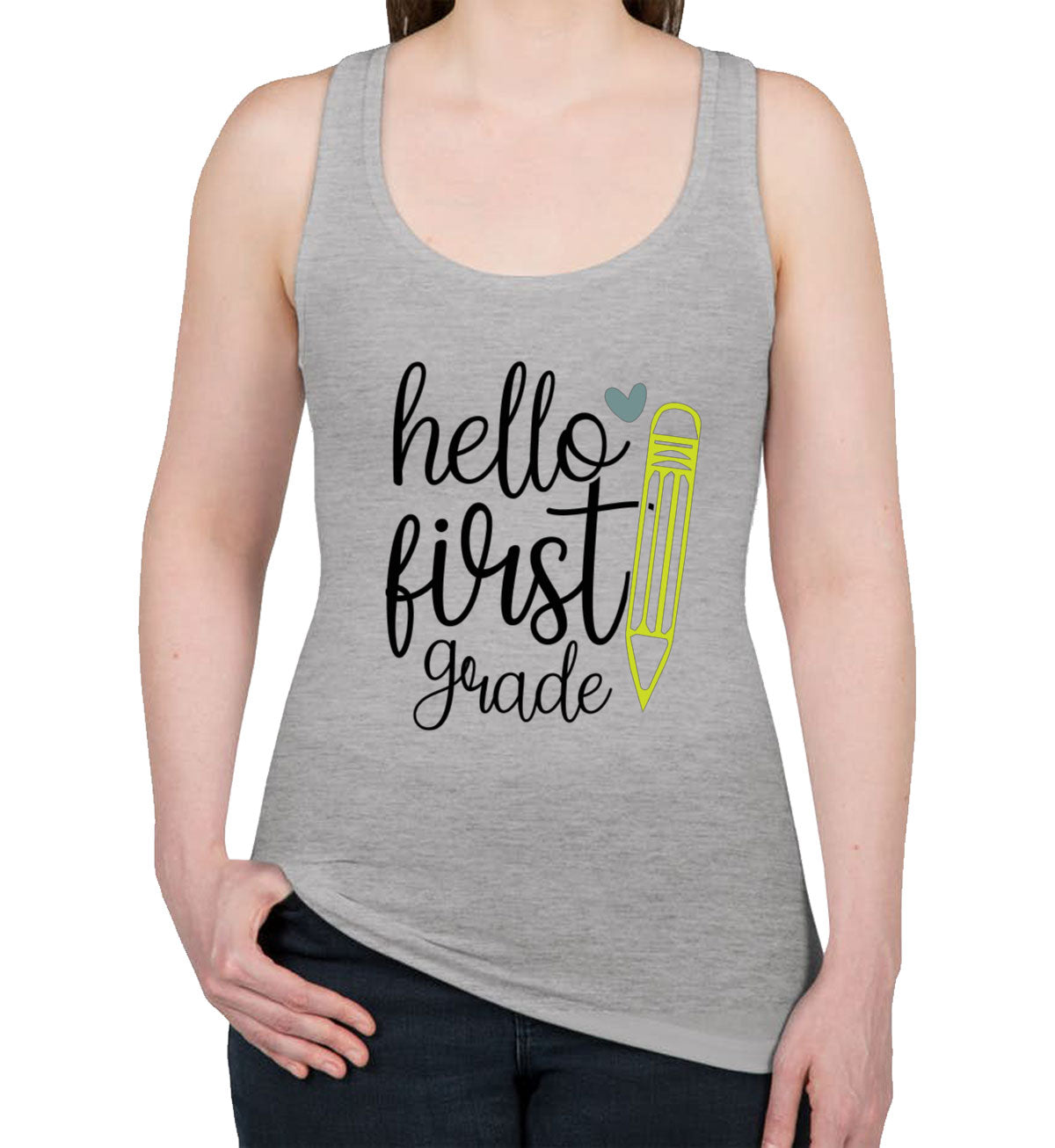 Hello First Grade Teacher Women's Racerback Tank Top