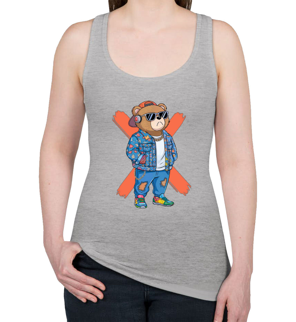 Hipster Teddy Bear Women's Racerback Tank Top