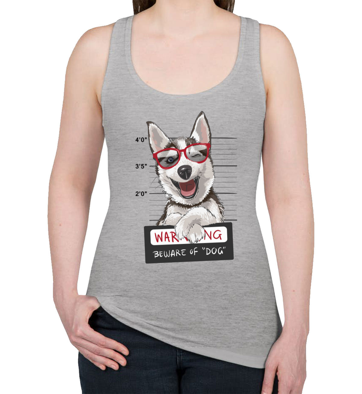 Happy Husky Dog Mugshot Women's Racerback Tank Top