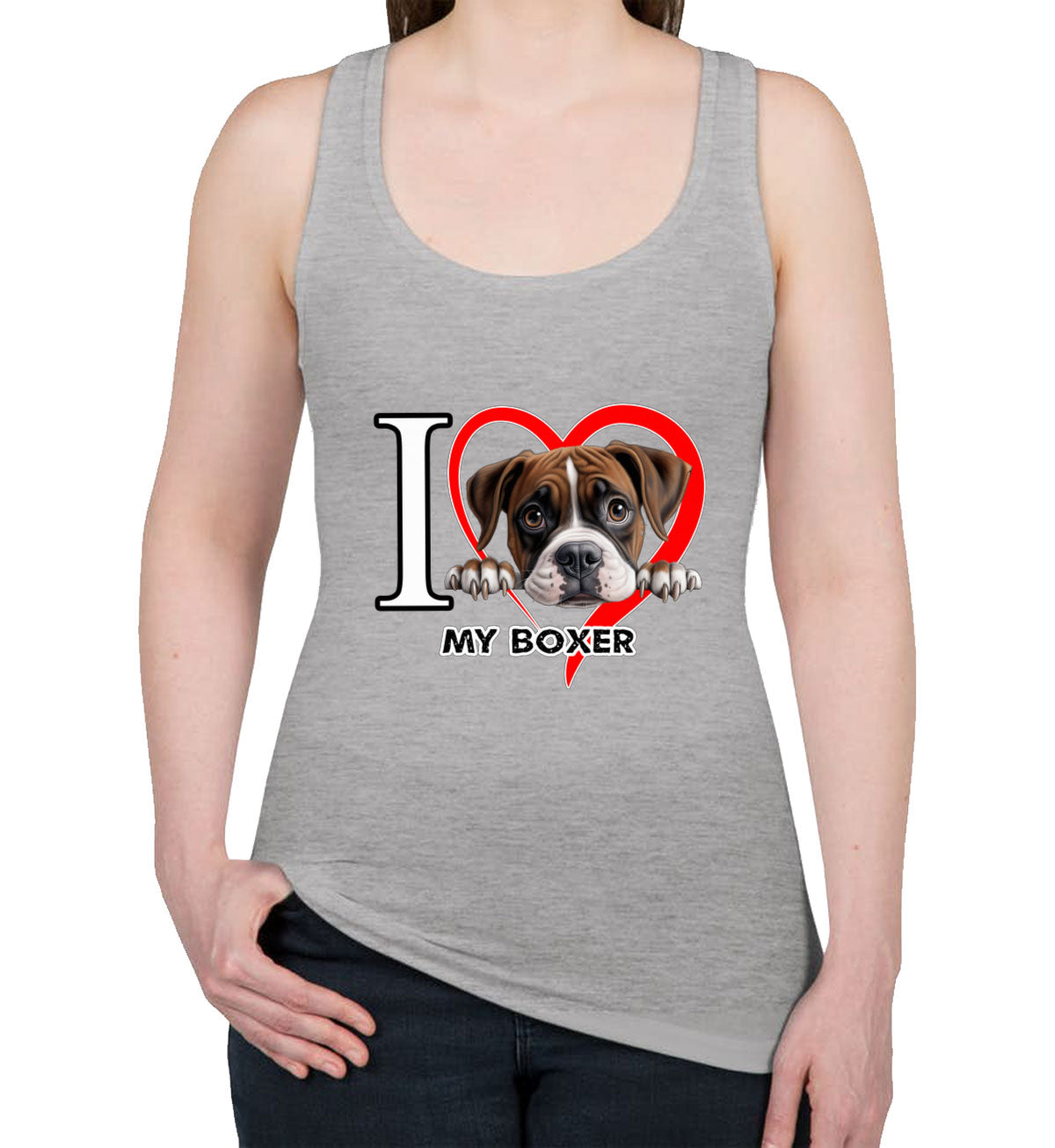 I Love My Boxer Dog Women's Racerback Tank Top