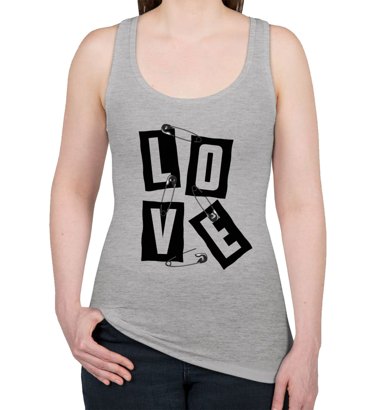 Love Slogan On Ripped Paper And Secured By Safety Pin Women's Racerback Tank Top