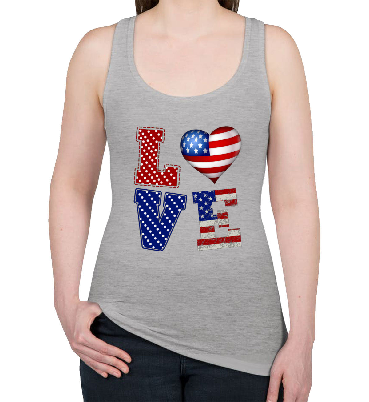 Love USA America Patriotic Women's Racerback Tank Top