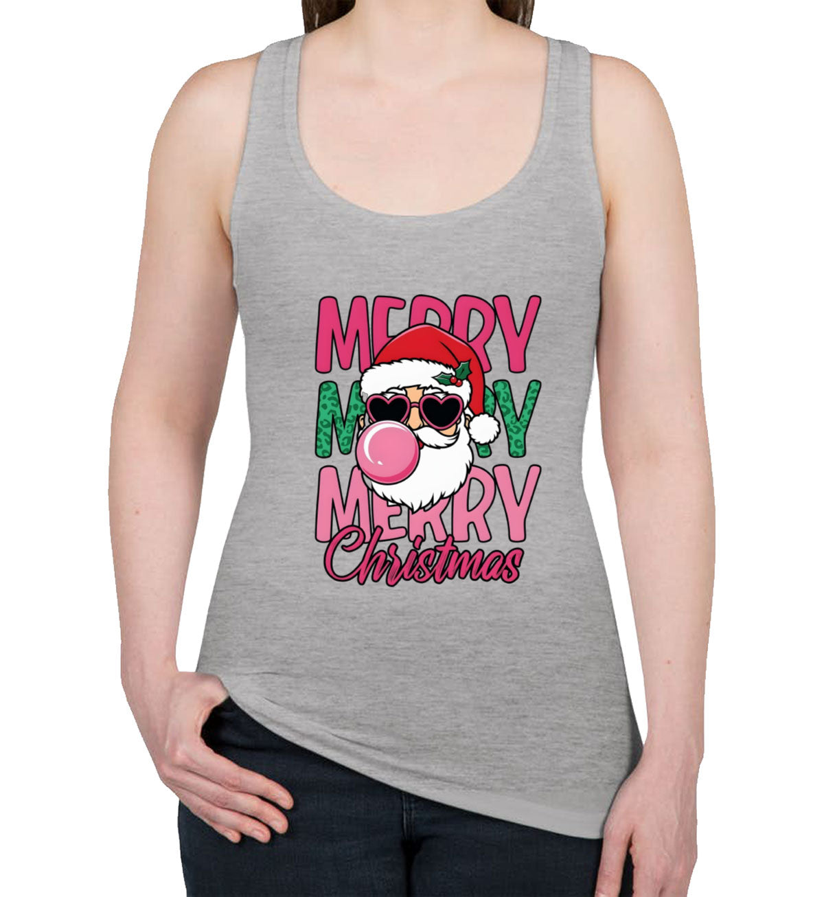 Santa Bubble Gum Merry Christmas Women's Racerback Tank Top