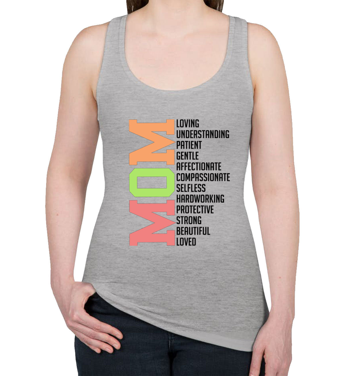 All Words About Mom Mother's Day Women's Racerback Tank Top