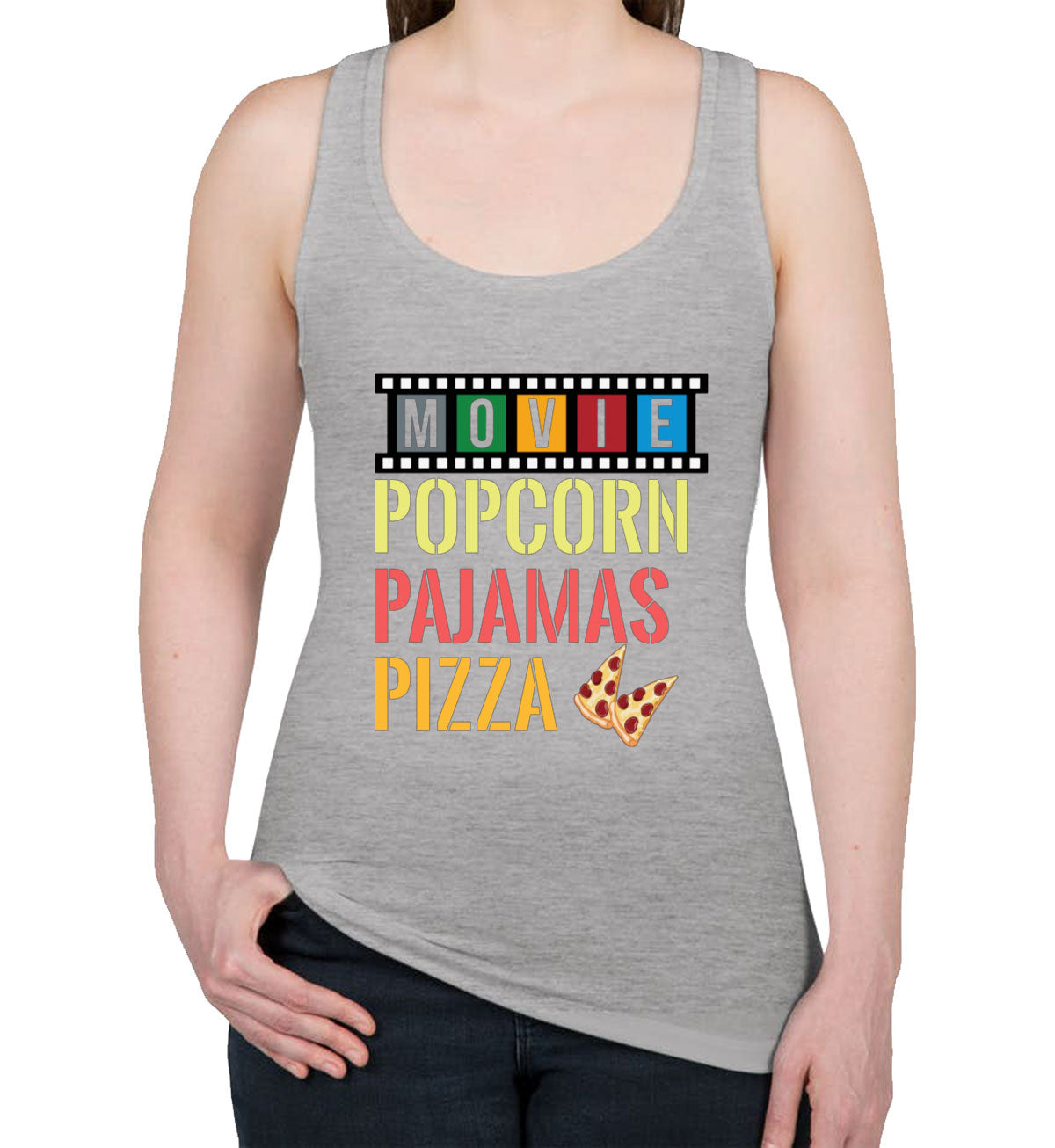 Movie Popcorn Pajamas Pizza  Women's Racerback Tank Top