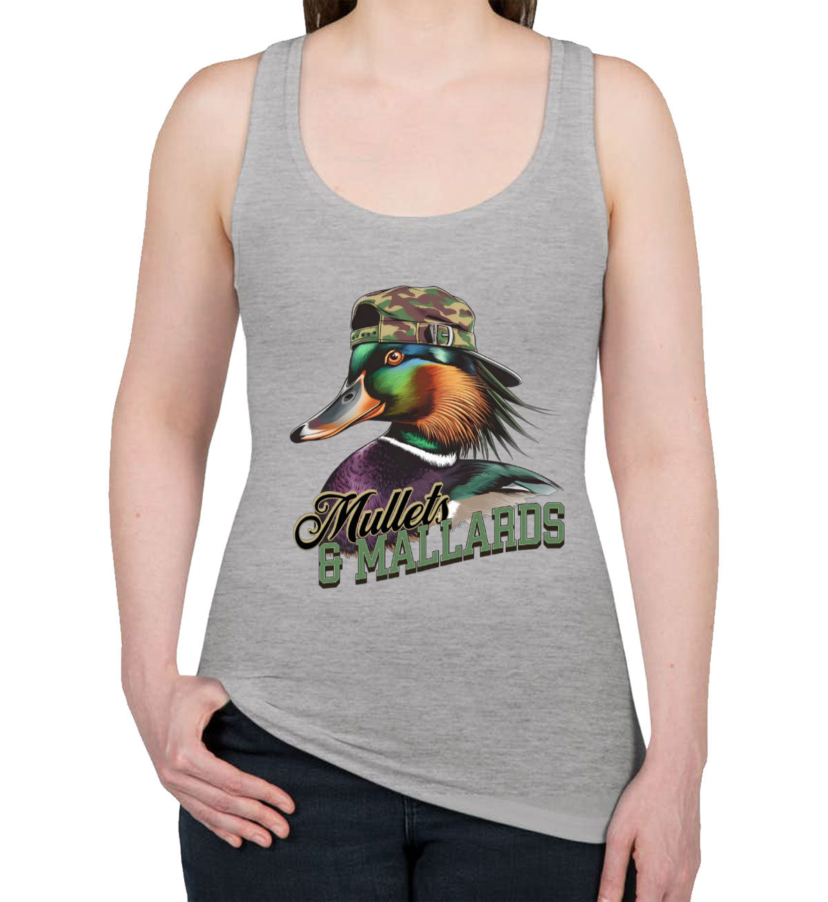 Mullets And Mallards Duck Hunting Women's Racerback Tank Top