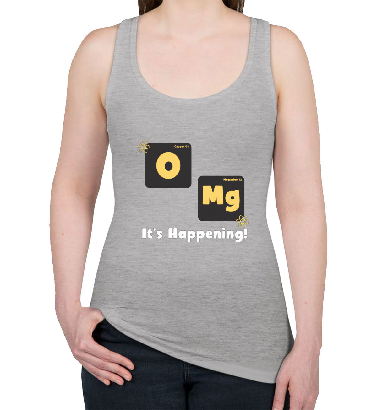 Omg It's Happening Funny Periodic Table Women's Racerback Tank Top