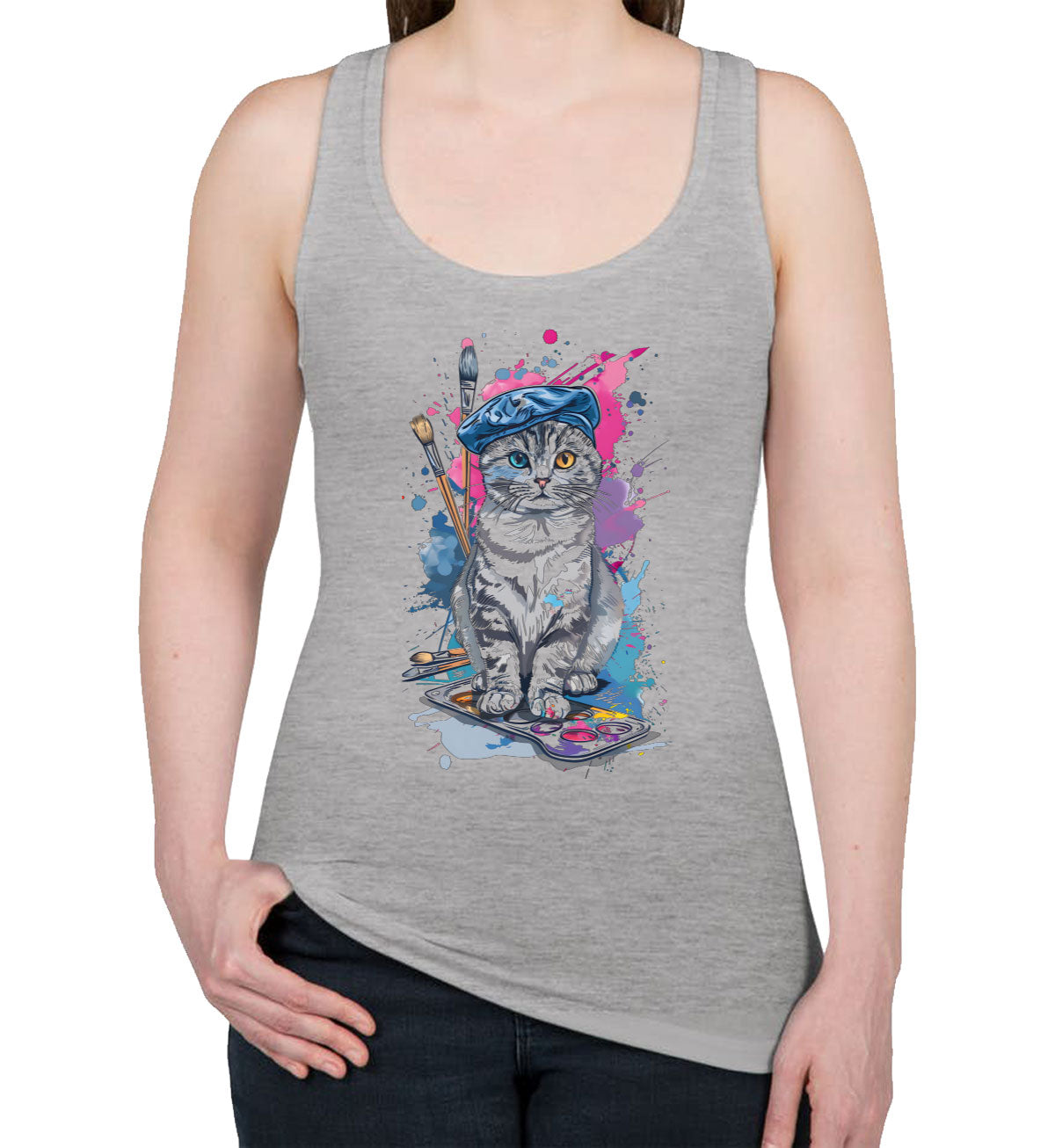 Painter Artist Cat Women's Racerback Tank Top