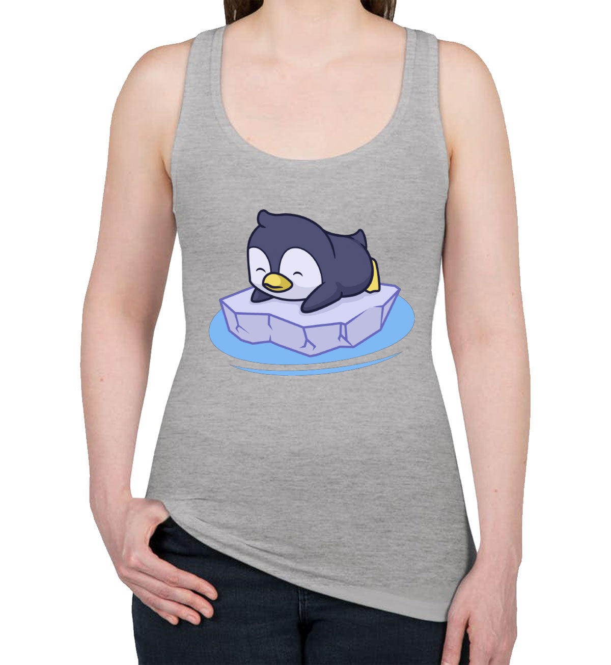 Penguin On Ice Block Women's Racerback Tank Top