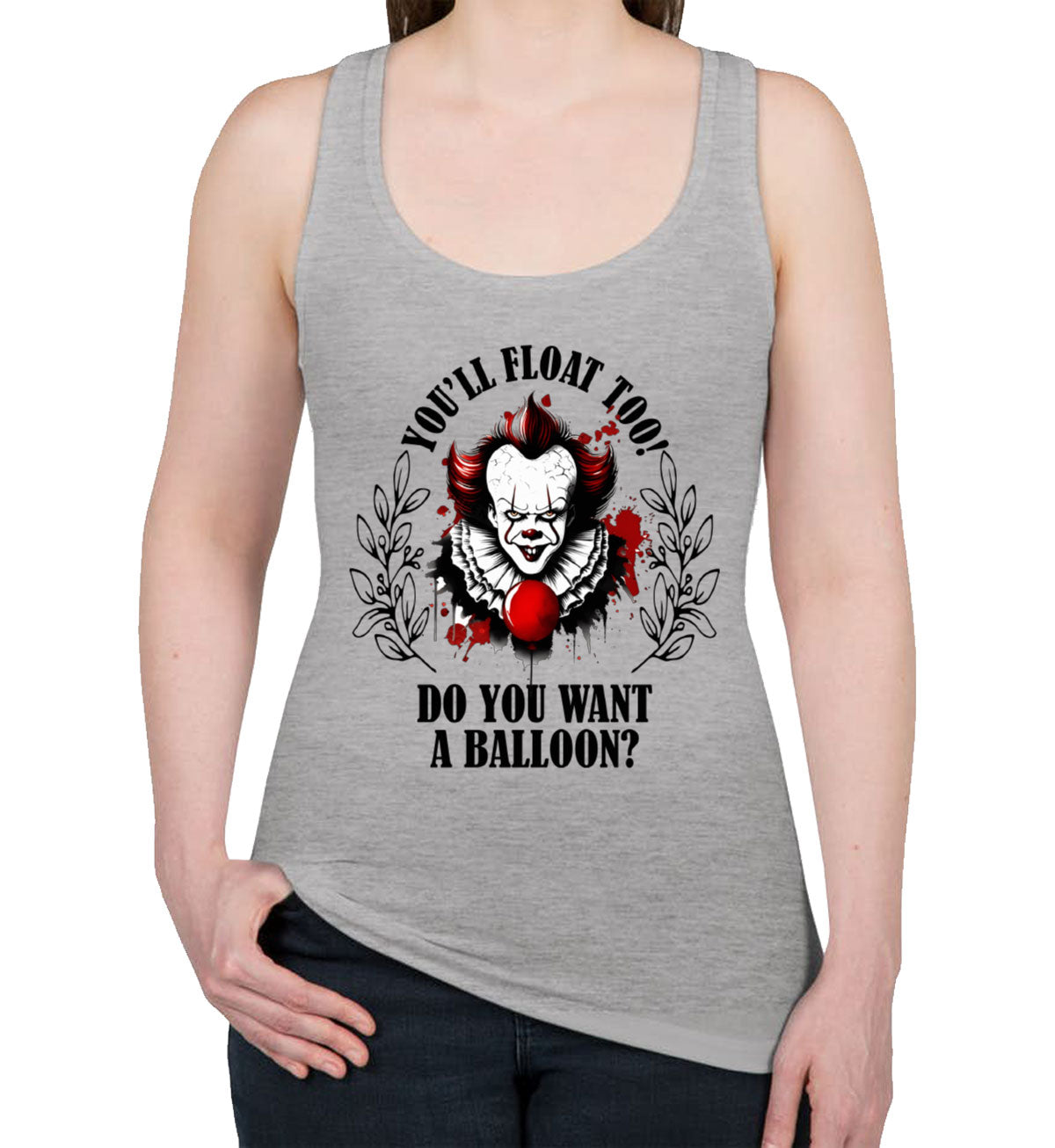Pennywise You'll Float Too Do You Want A Balloon? Halloween Women's Racerback Tank Top