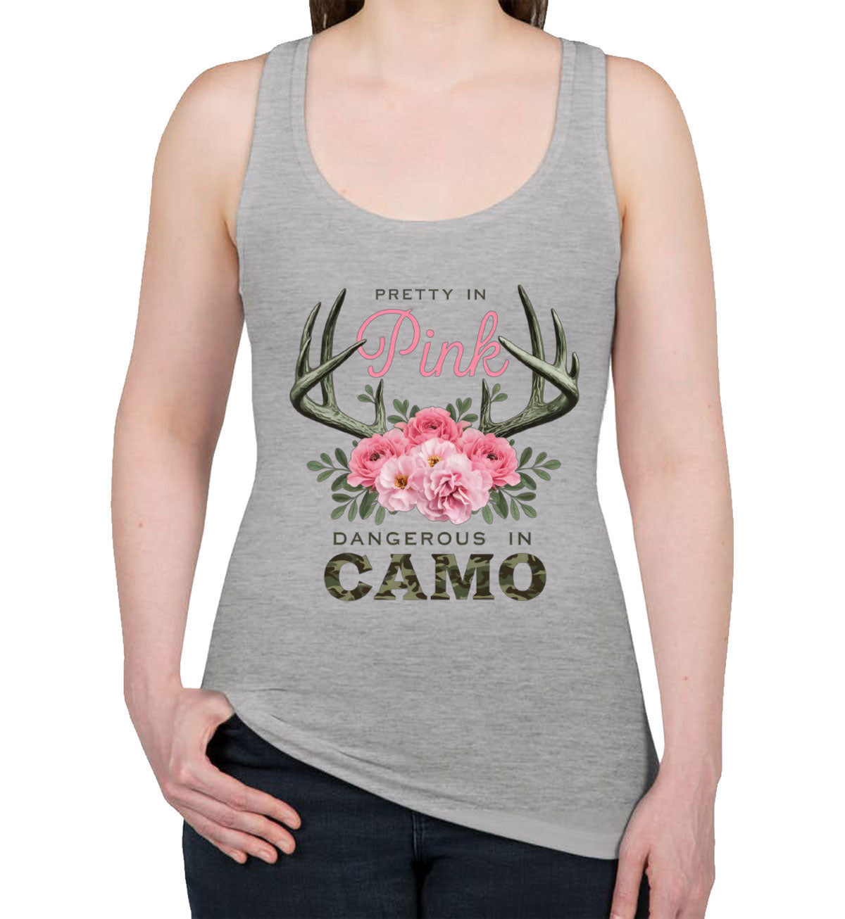 Pretty In Pink Dangerous In Camo Hunting Women's Racerback Tank Top