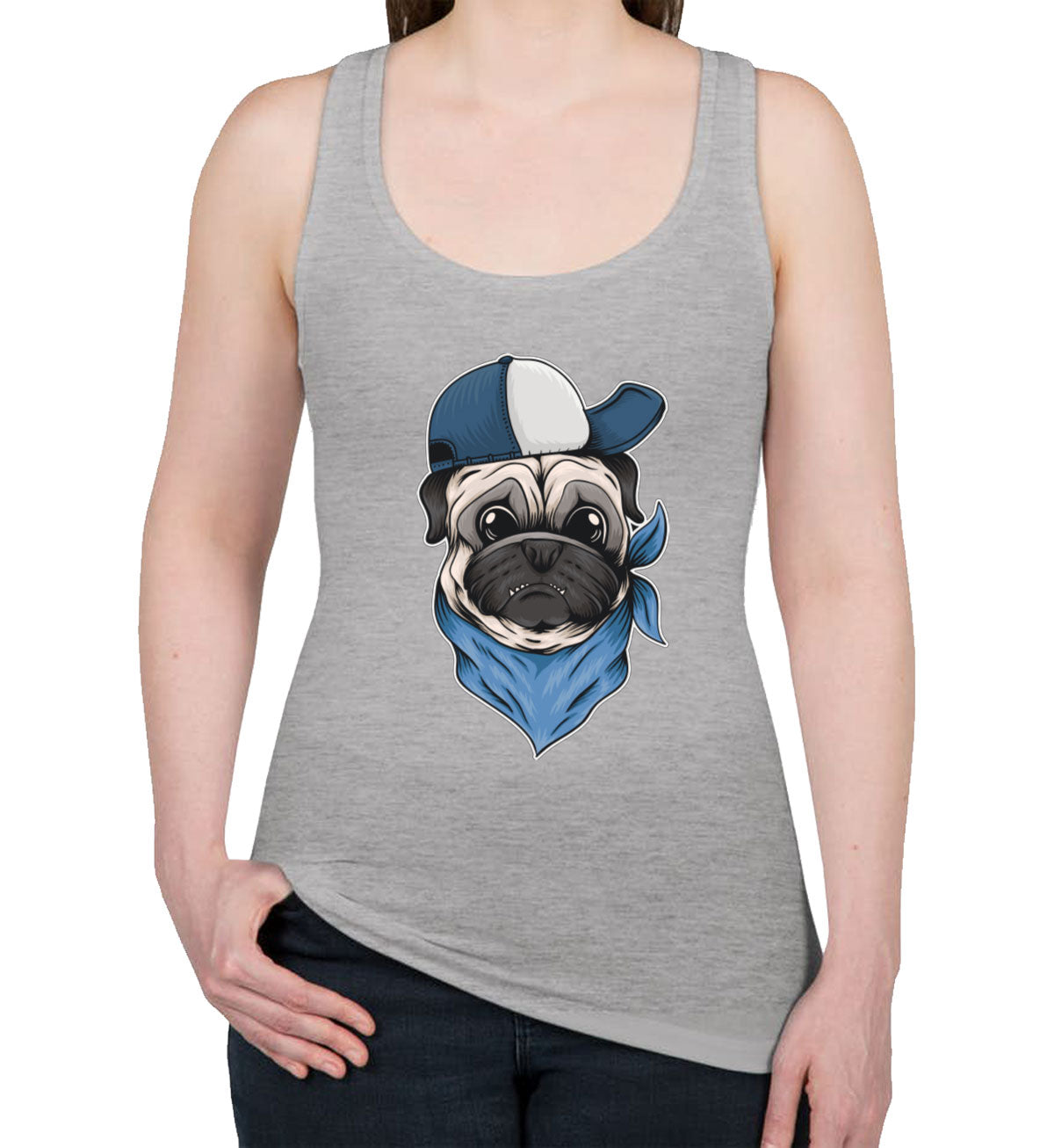 Pug Dog With Hat And Bandana Women's Racerback Tank Top