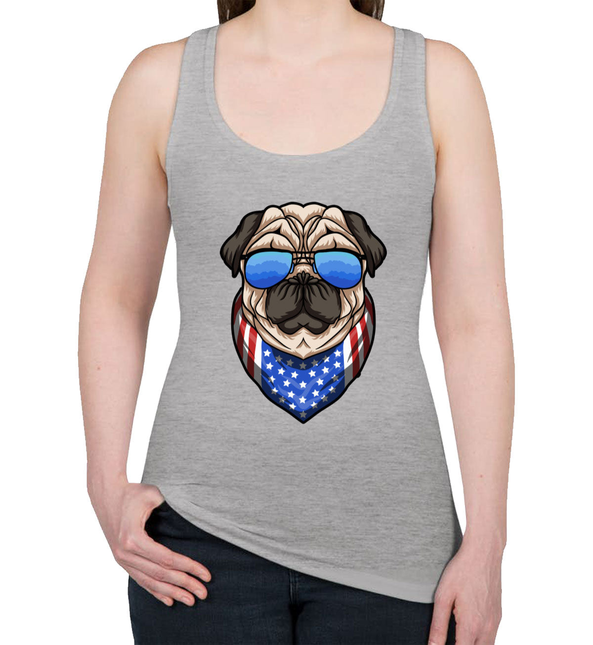 Pug Dog With Sunglasses And Bandana Women's Racerback Tank Top