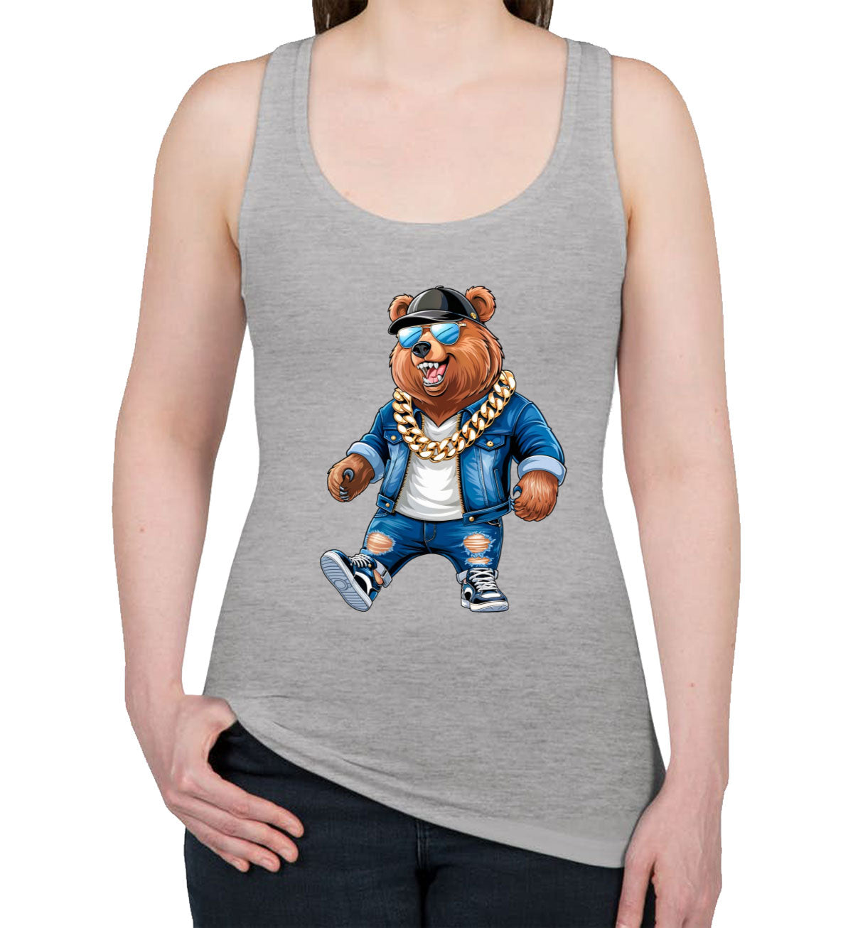 Cool Rapper Bear Women's Racerback Tank Top