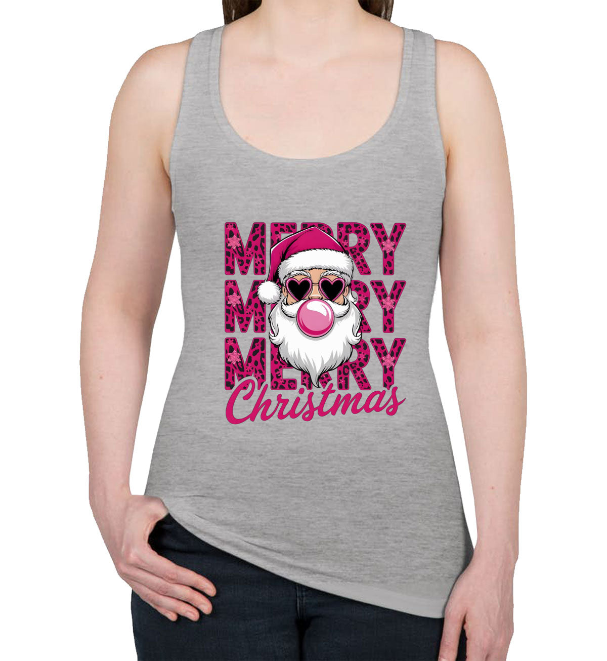 Santa Bubble Gum Merry Christmas Women's Racerback Tank Top