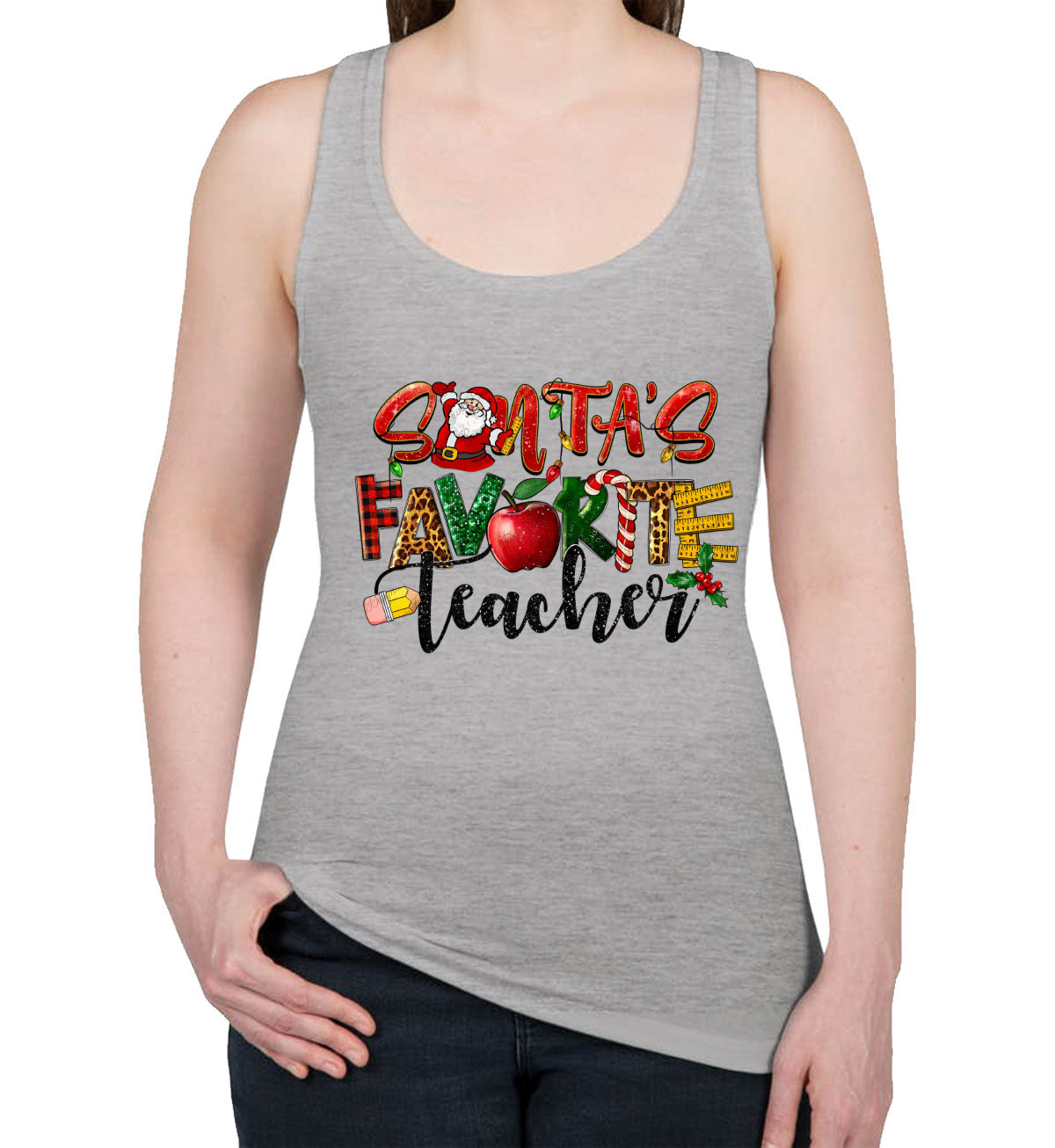 Santa's Favorite Teacher Women's Racerback Tank Top