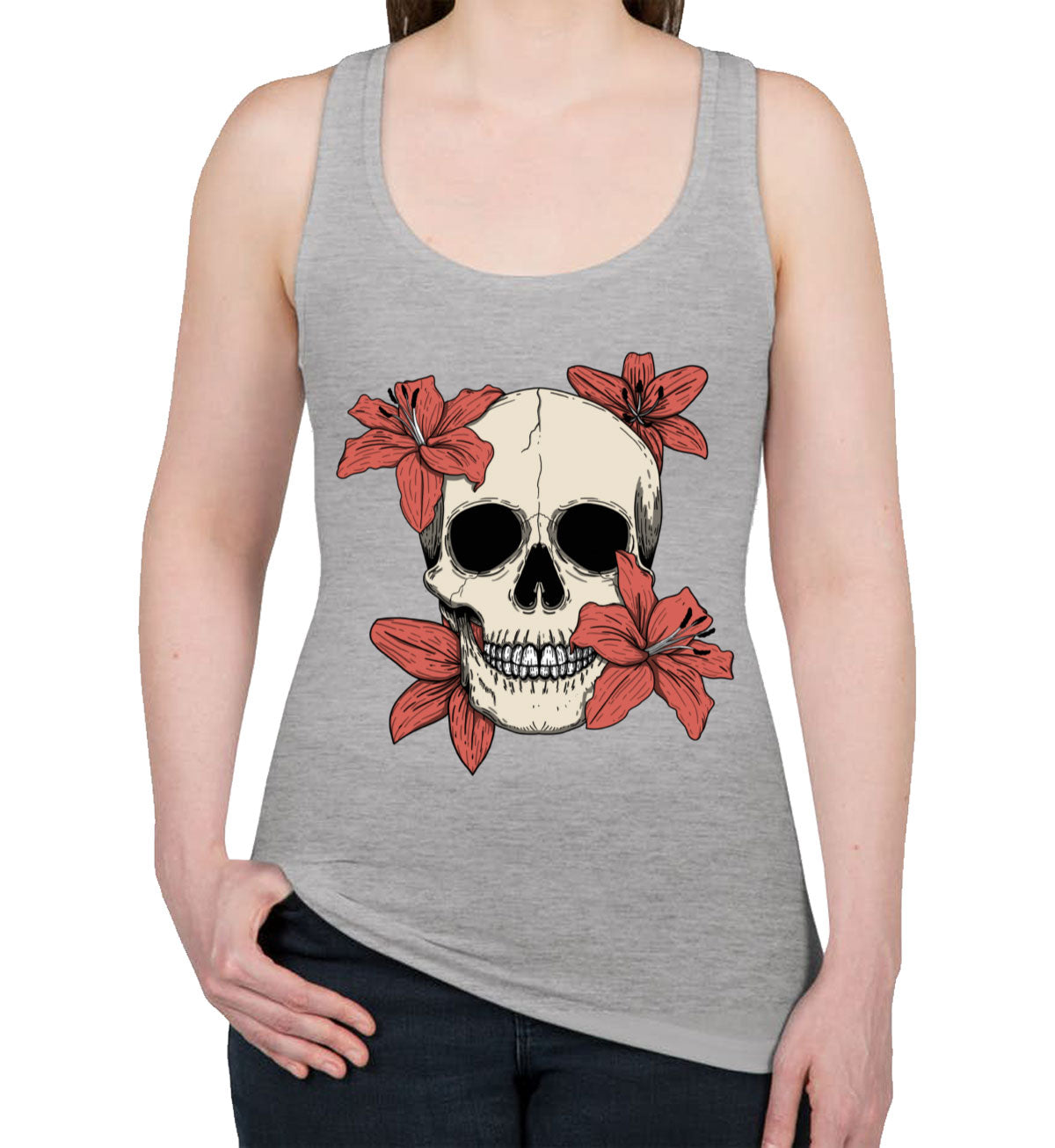 Skull With Flowers Women's Racerback Tank Top