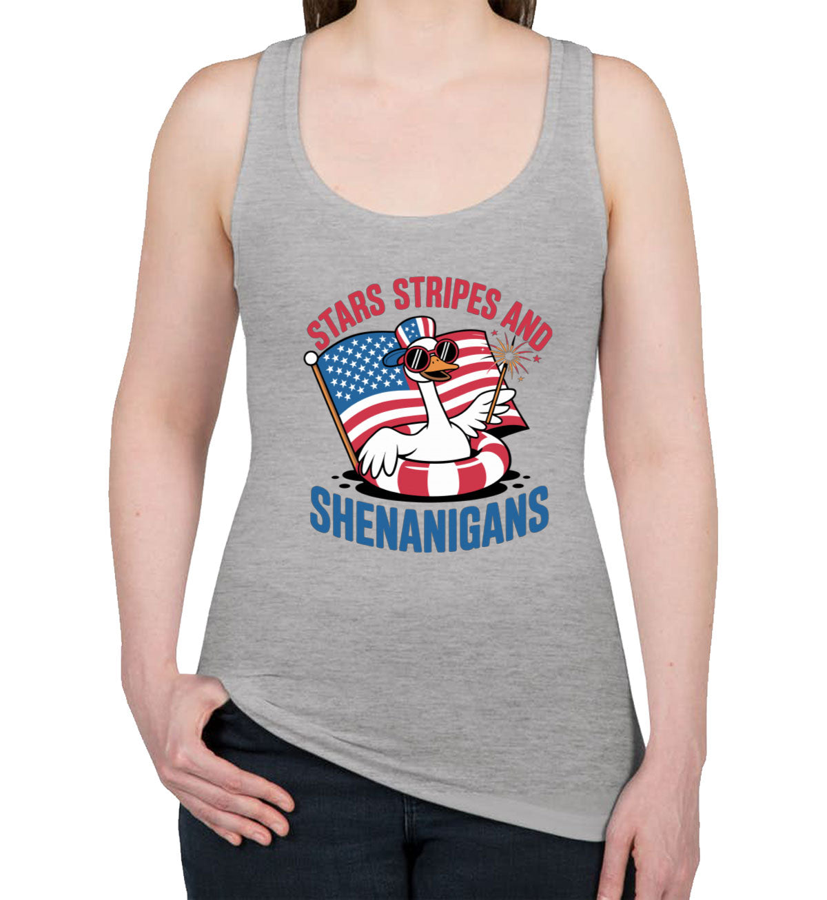 Stars Stripes And Shenanigans Independence Day Patriotic Women's Racerback Tank Top