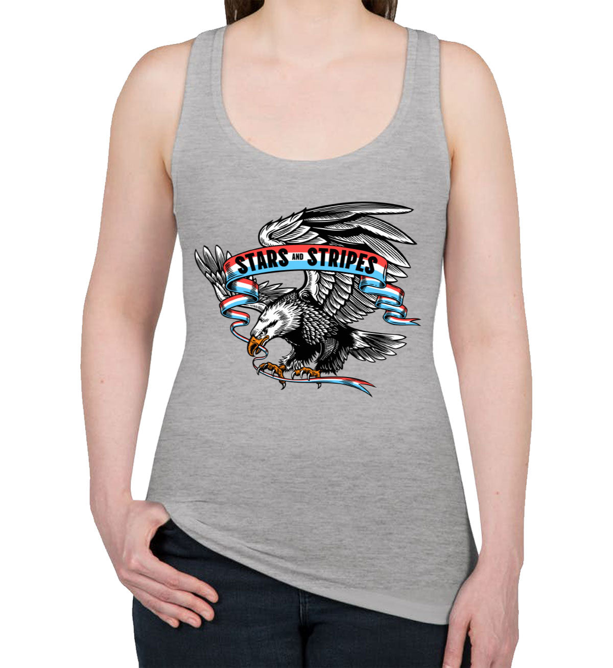 Stars And Stripes American Eagle Patriotic Women's Racerback Tank Top