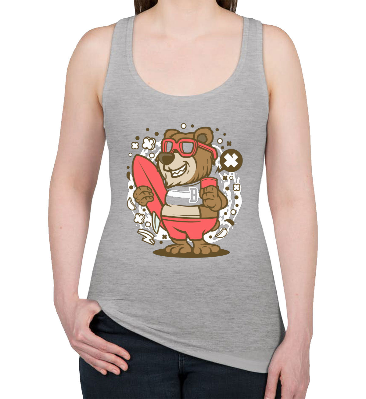 Surfer Bear Women's Racerback Tank Top