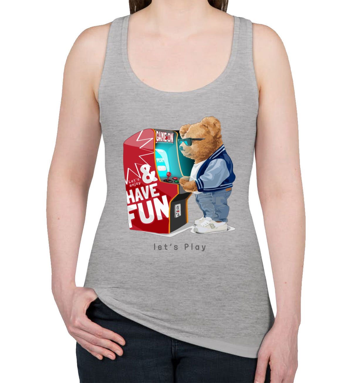 Teddy Bear Arcade Game Machine Women's Racerback Tank Top