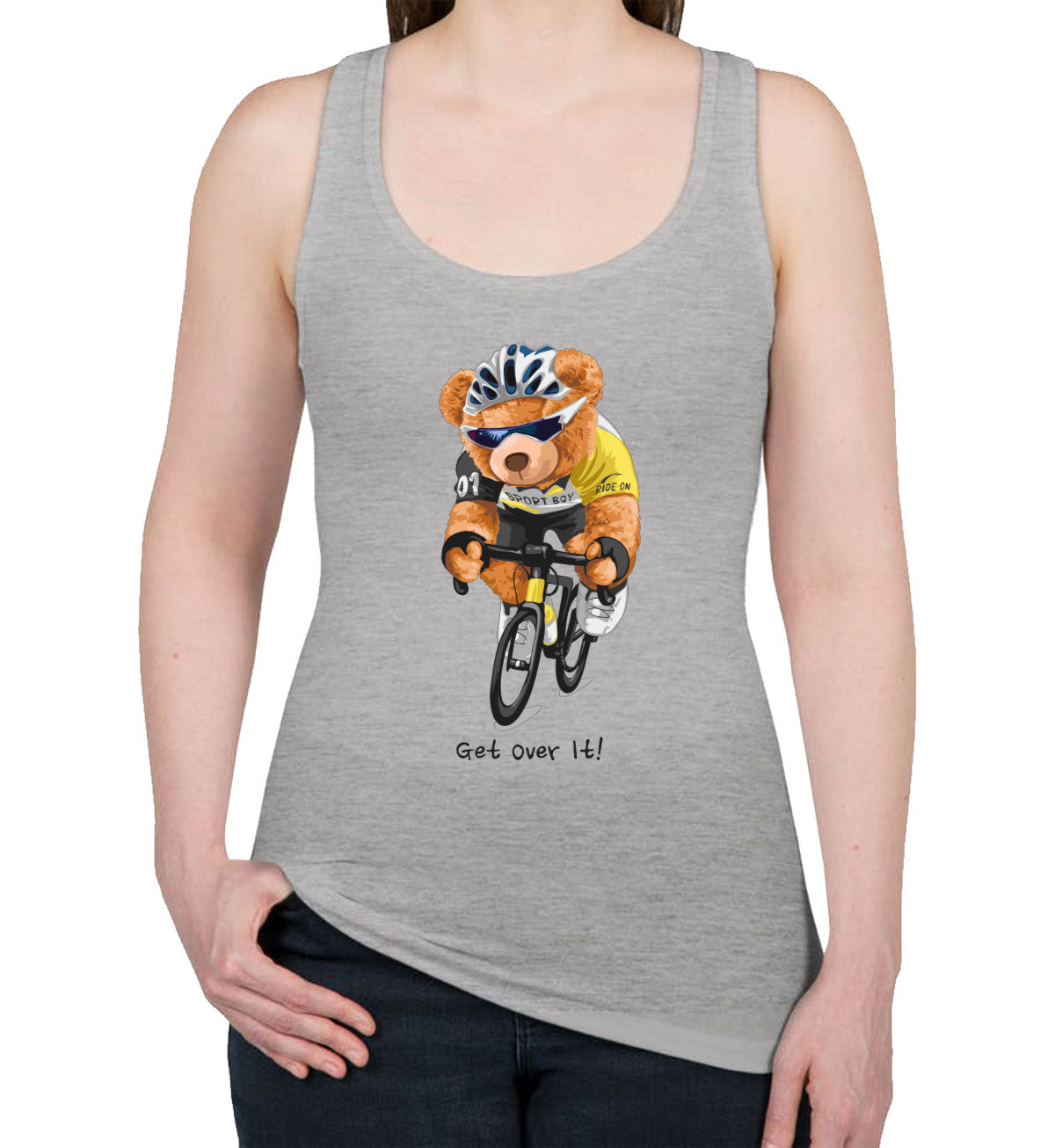 Teddy Bear Biker Get Over It Women's Racerback Tank Top