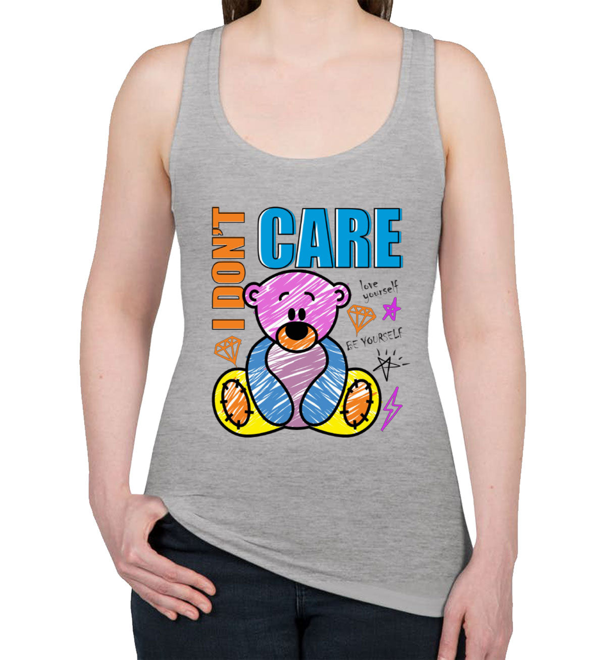 Teddy Bear I Don't Care Women's Racerback Tank Top