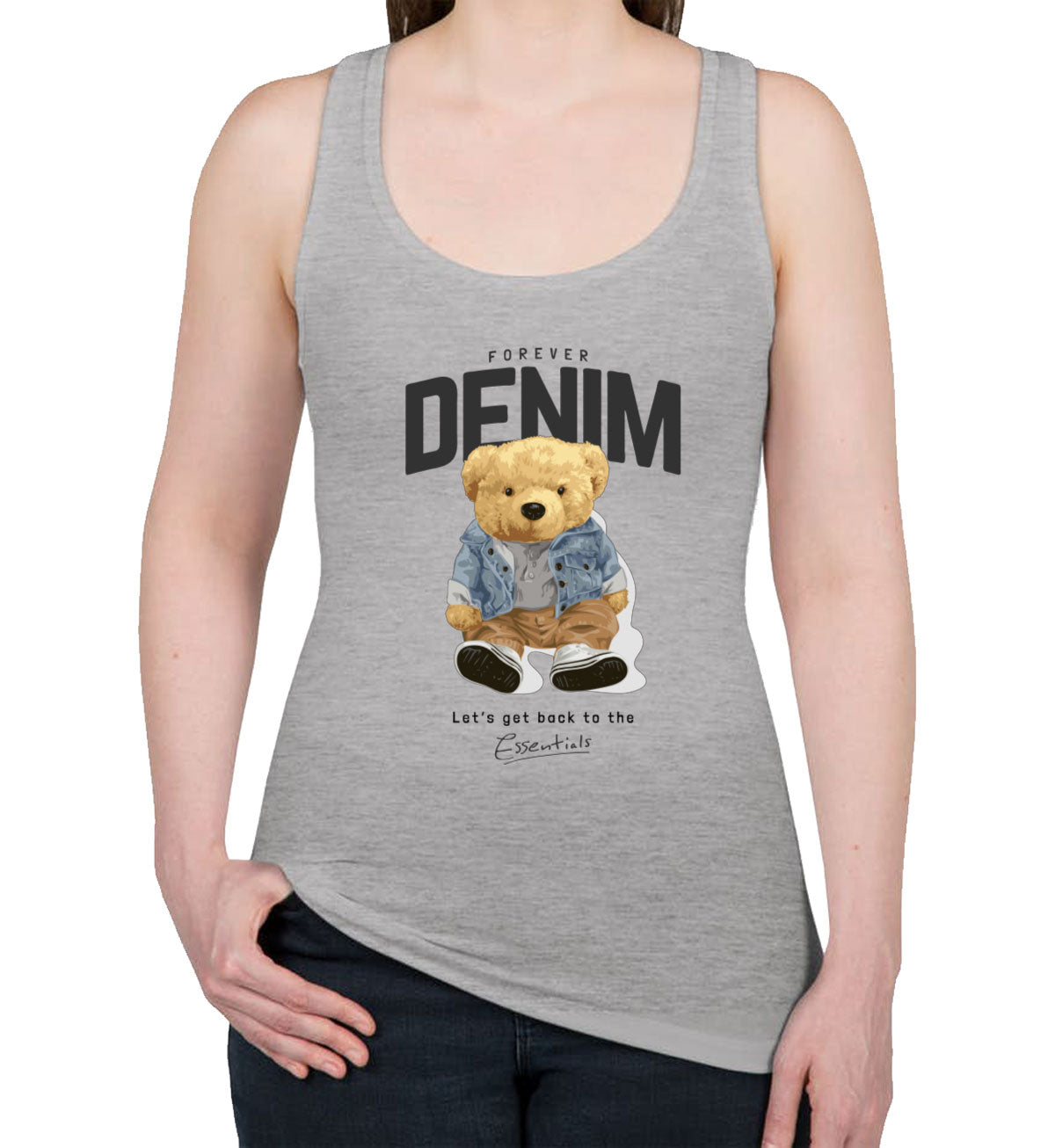 Teddy Bear Forever Denim Women's Racerback Tank Top