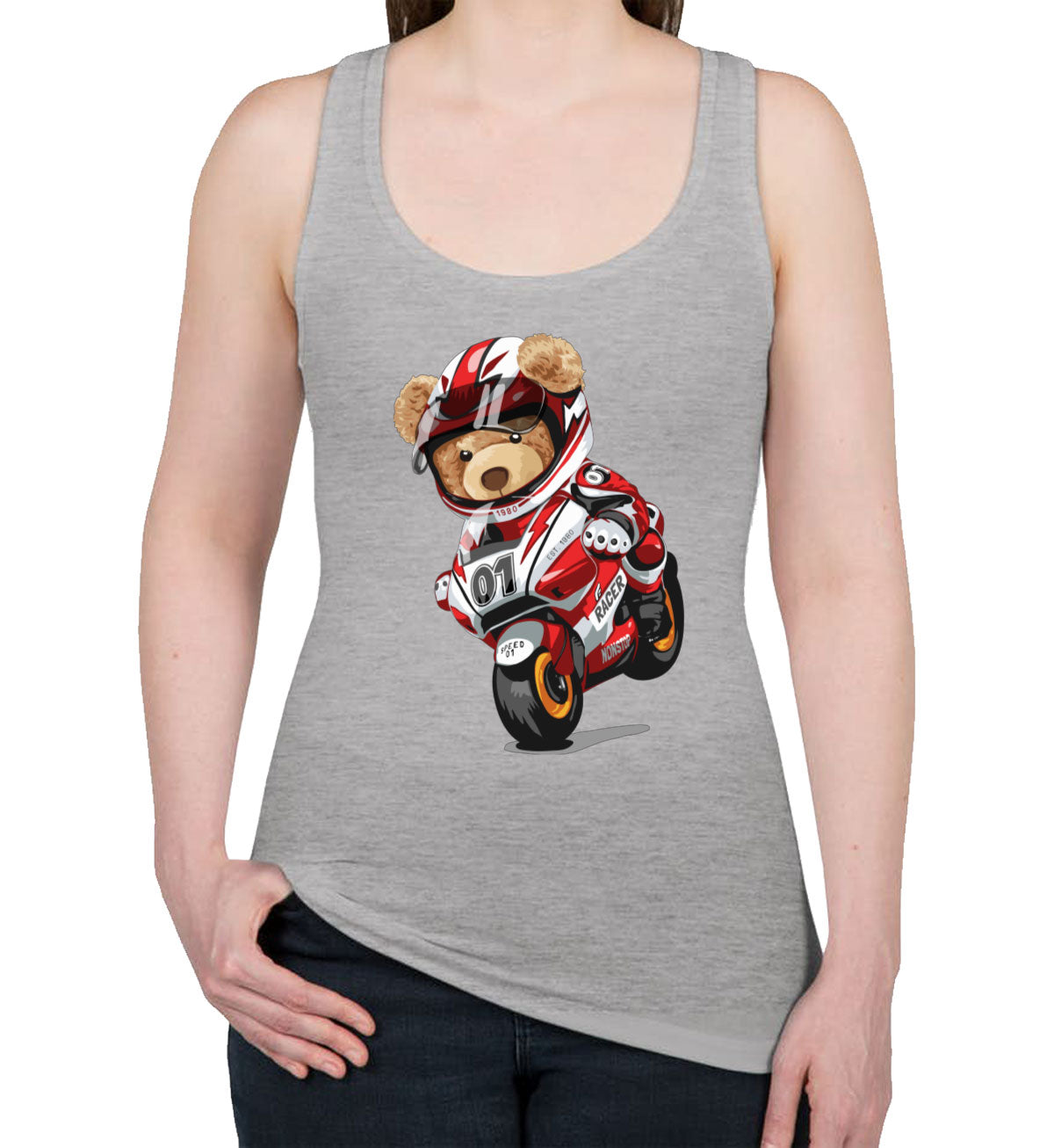 Teddy Bear Motorcycle Women's Racerback Tank Top