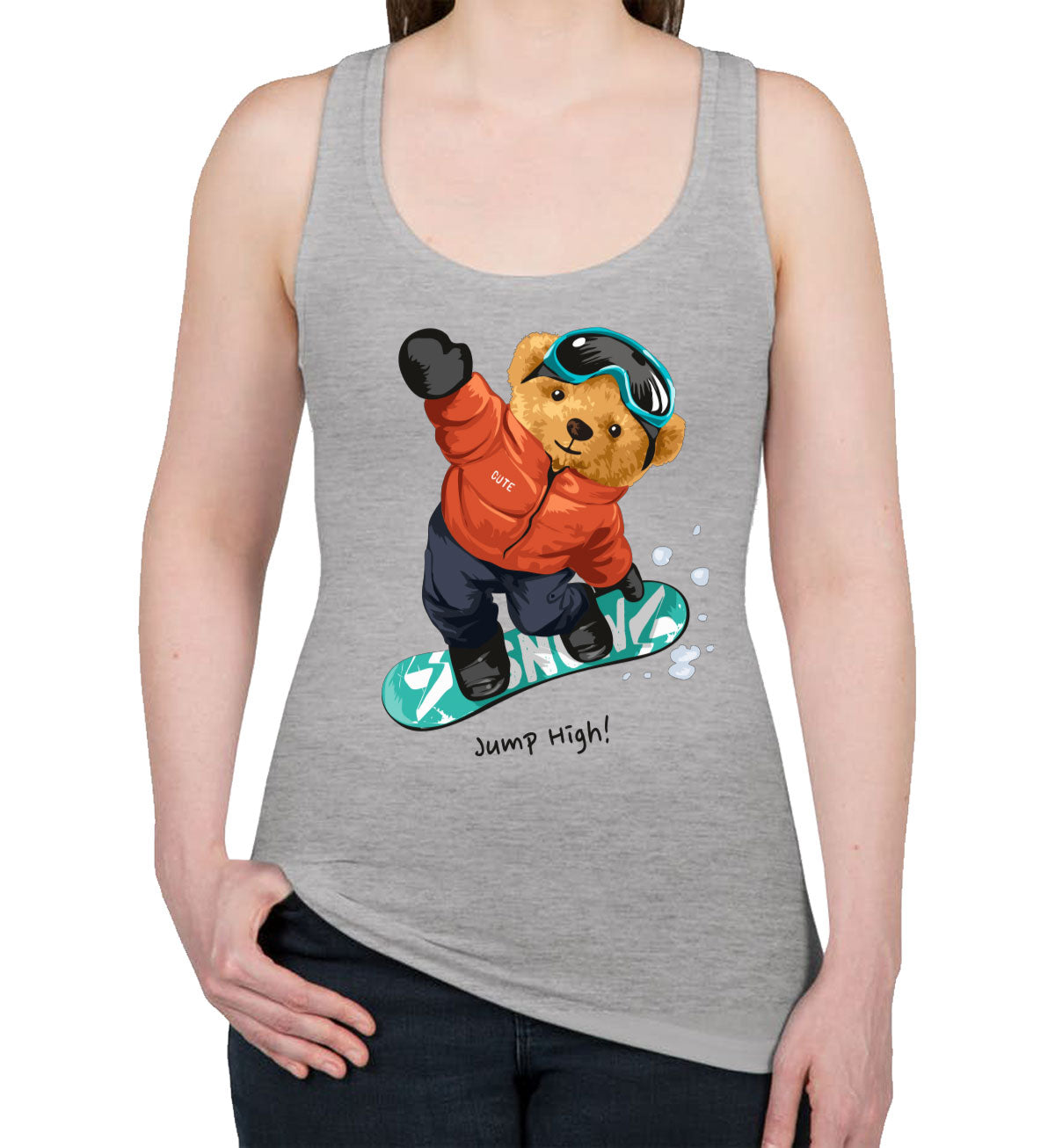 Teddy Bear Ski Board Women's Racerback Tank Top