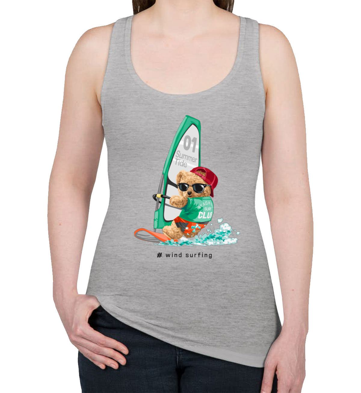 Teddy Bear Surfing Women's Racerback Tank Top