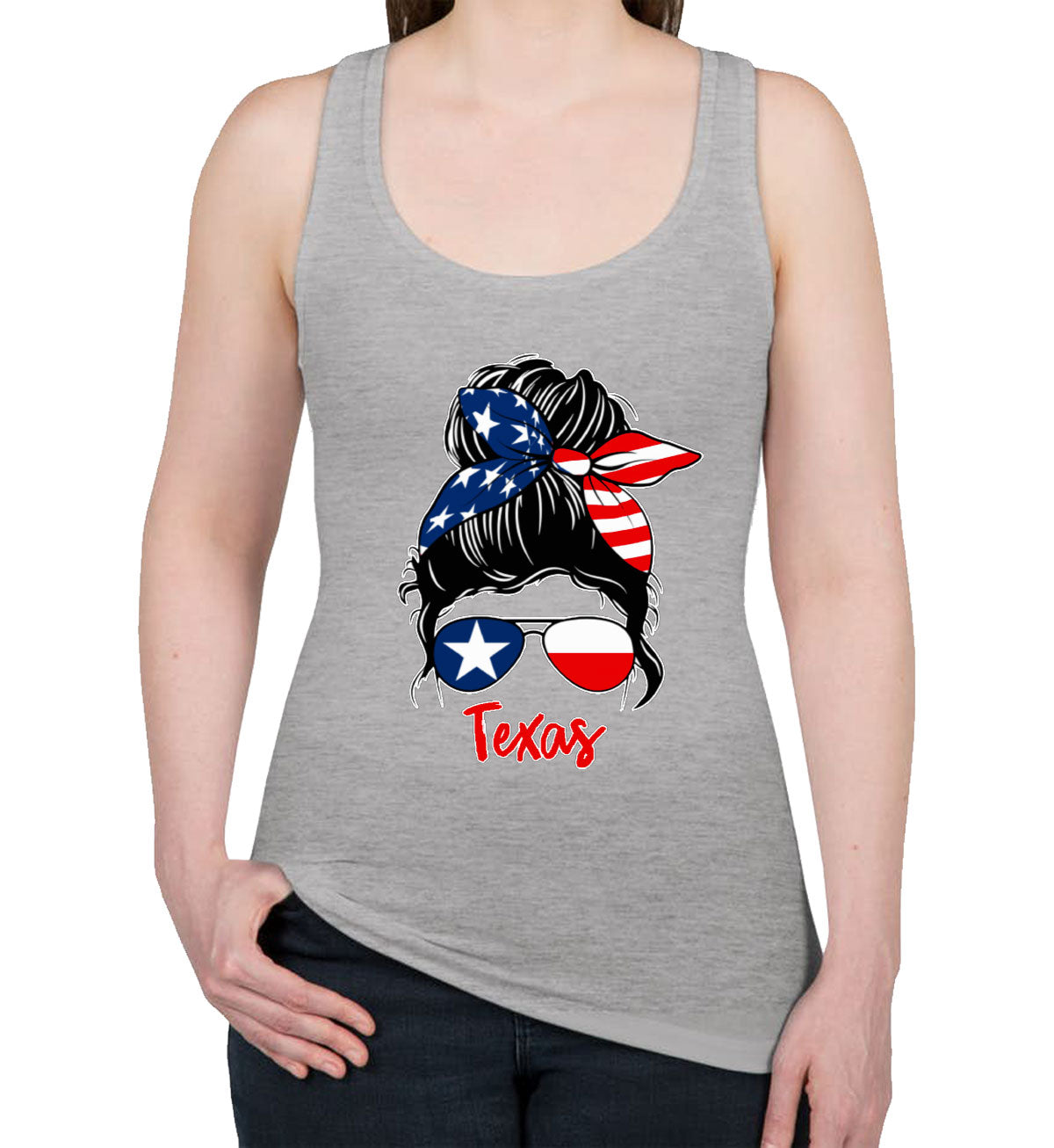 Texas Messy Bun Patriotic Women's Racerback Tank Top
