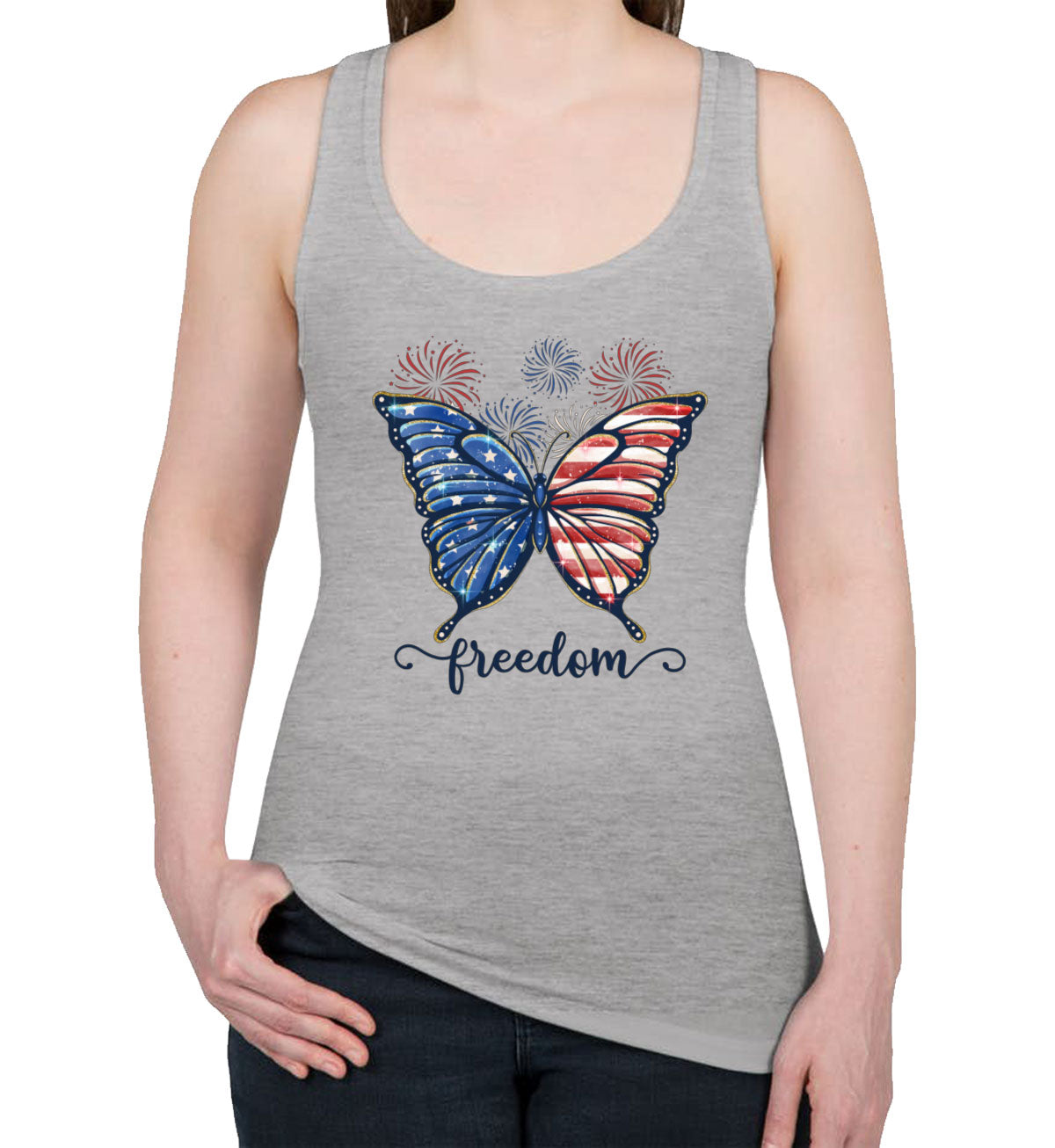 Freedom Butterfly USA Patriotic Women's Racerback Tank Top