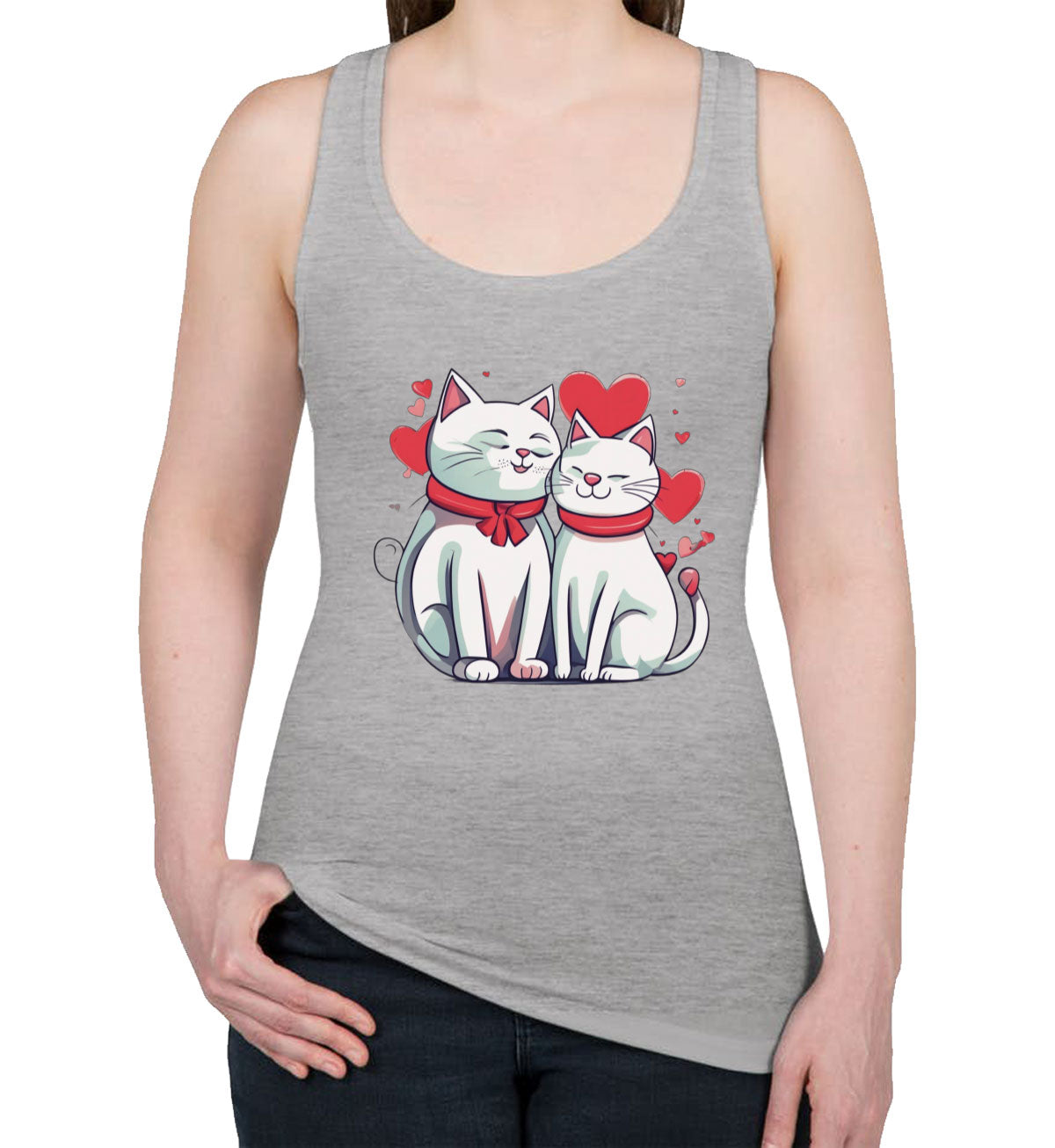 Cute Cat Couples Valentine's Day Women's Racerback Tank Top