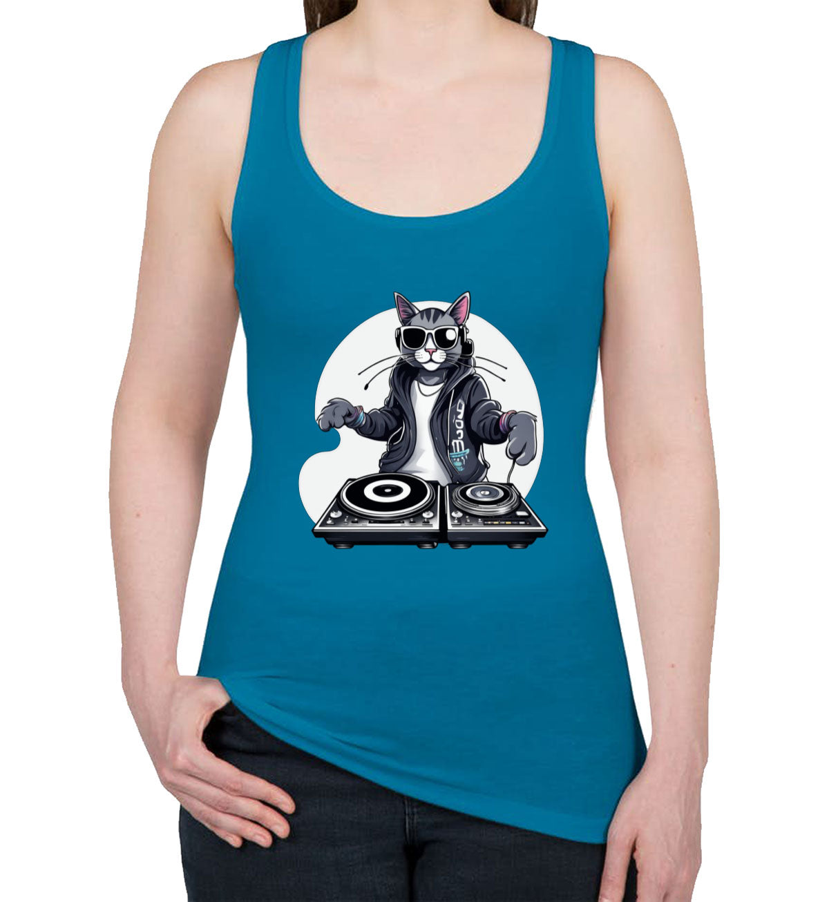 Cool Dj Cat Women's Racerback Tank Top