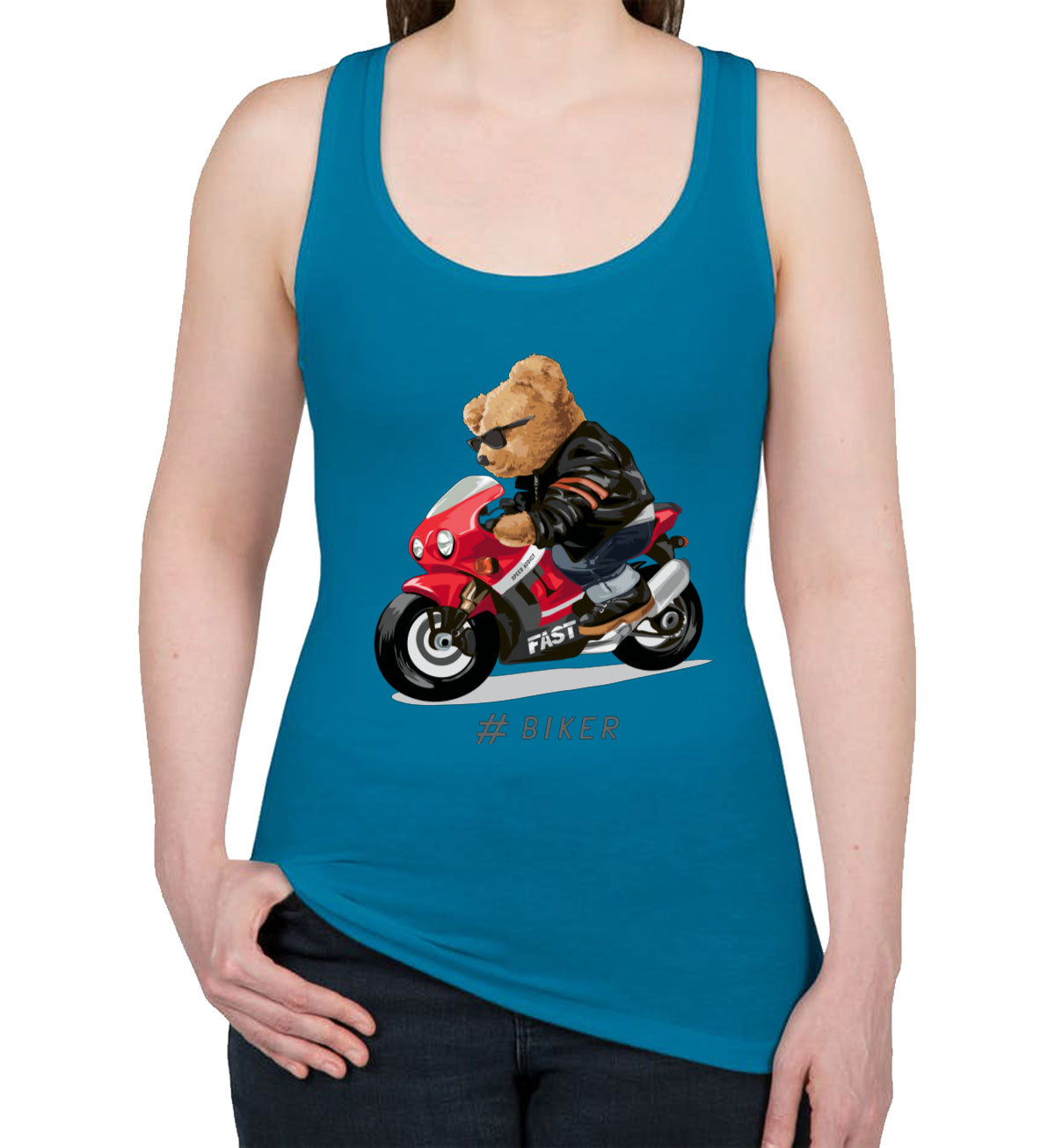 Teddy Bear Cool Biker Women's Racerback Tank Top