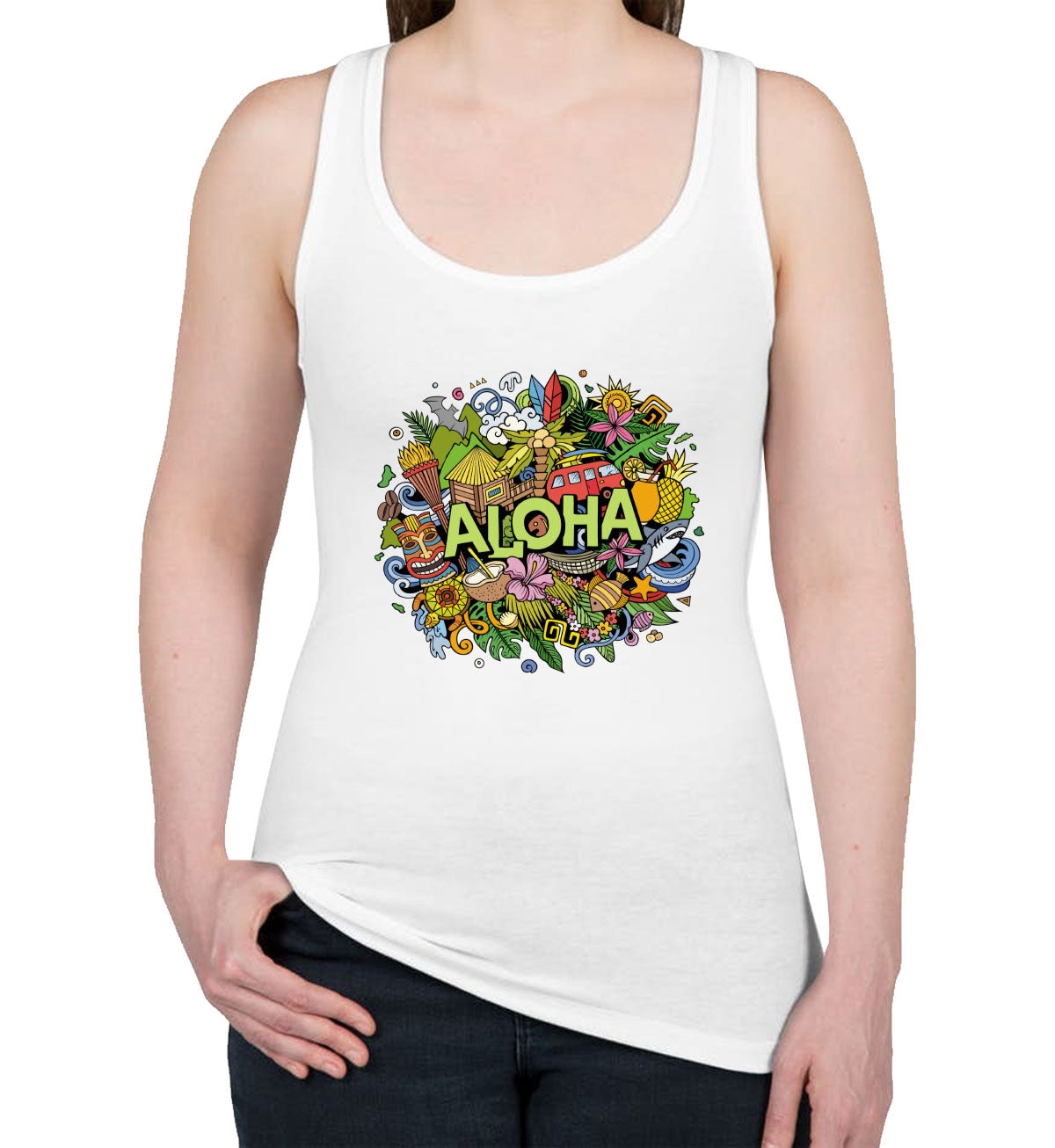 Aloha Hawaii Doodle Women's Racerback Tank Top