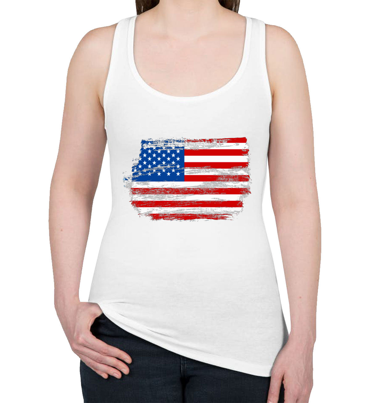 Distressed USA American Flag Women's Racerback Tank Top