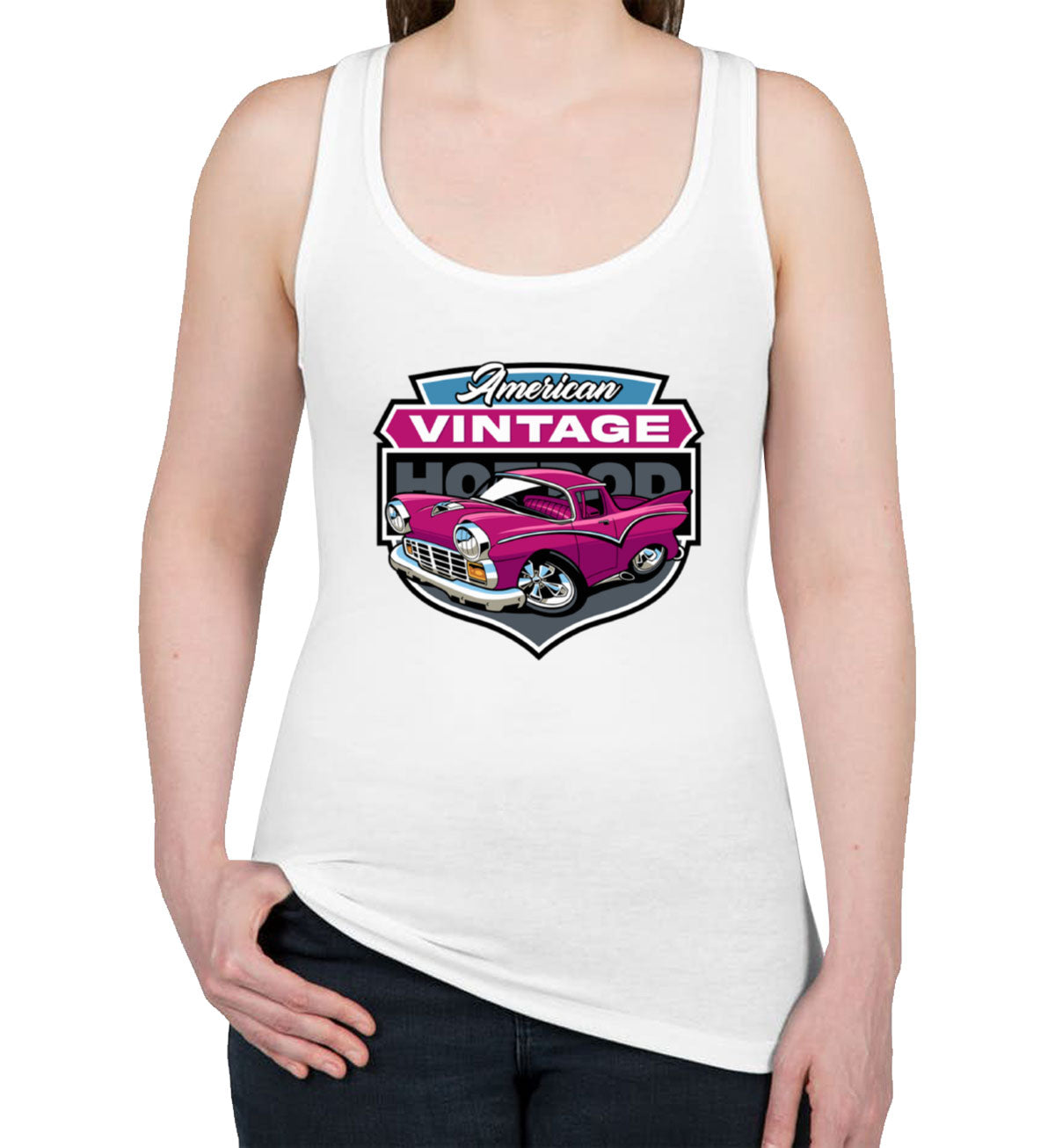 American Vintage Hotrod Car Women's Racerback Tank Top